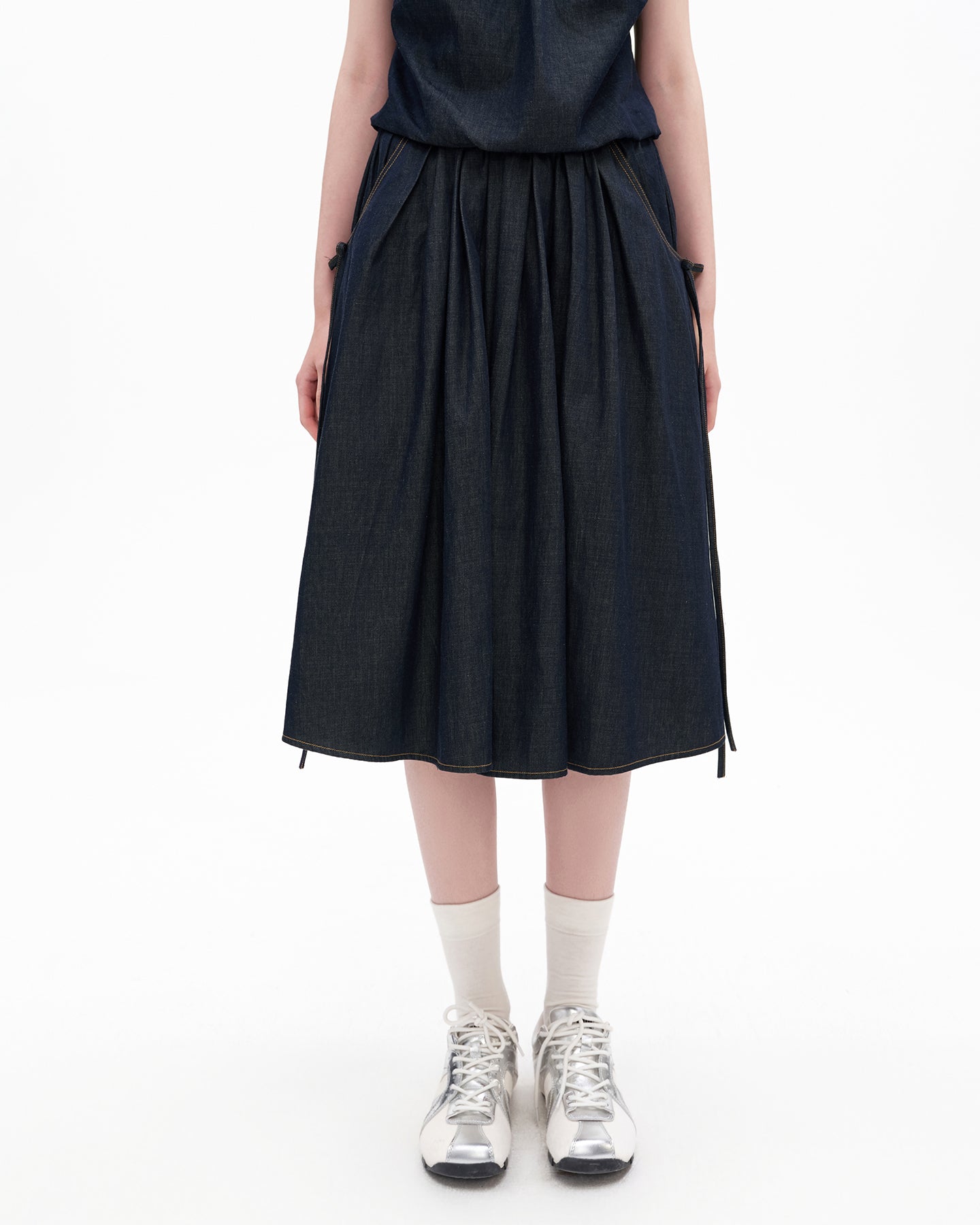 Cotton-Blend Vintage Raw Denim Skirt