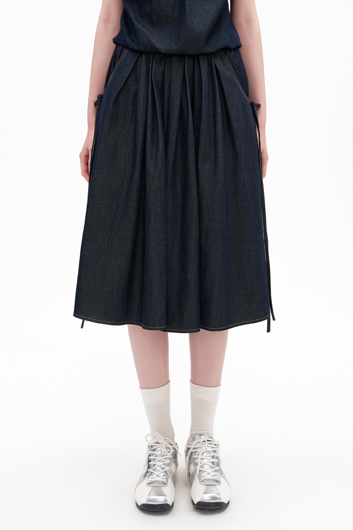 Cotton-Blend Vintage Raw Denim Skirt