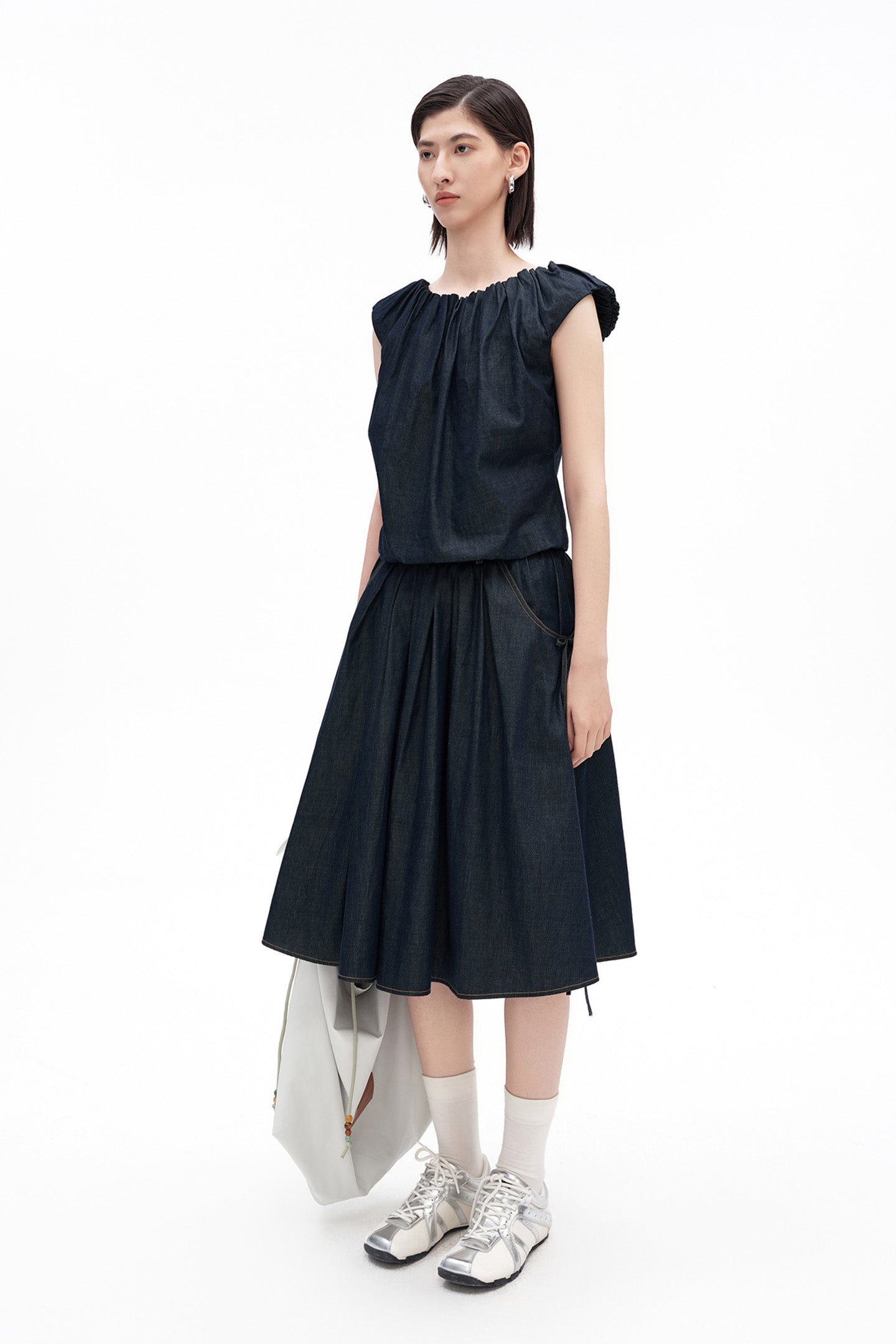 Cotton-Blend Vintage Raw Denim Skirt