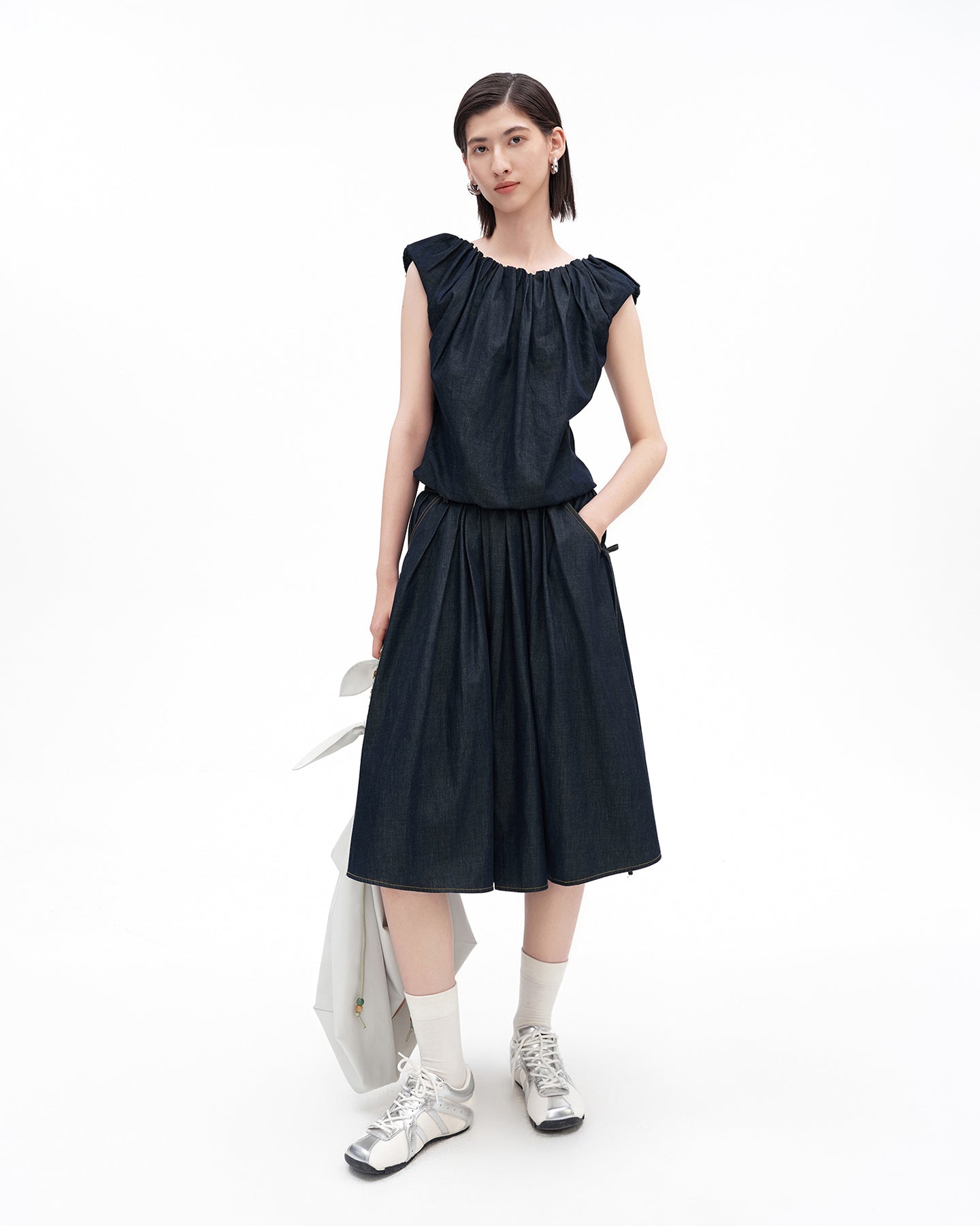 Cotton-Blend Vintage Raw Denim Skirt