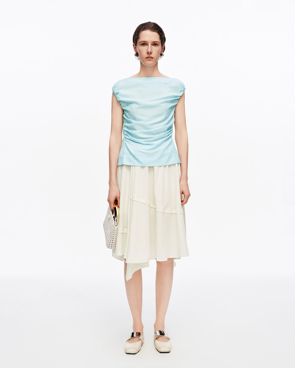 Lyocell and Linen Pleated Skirt
