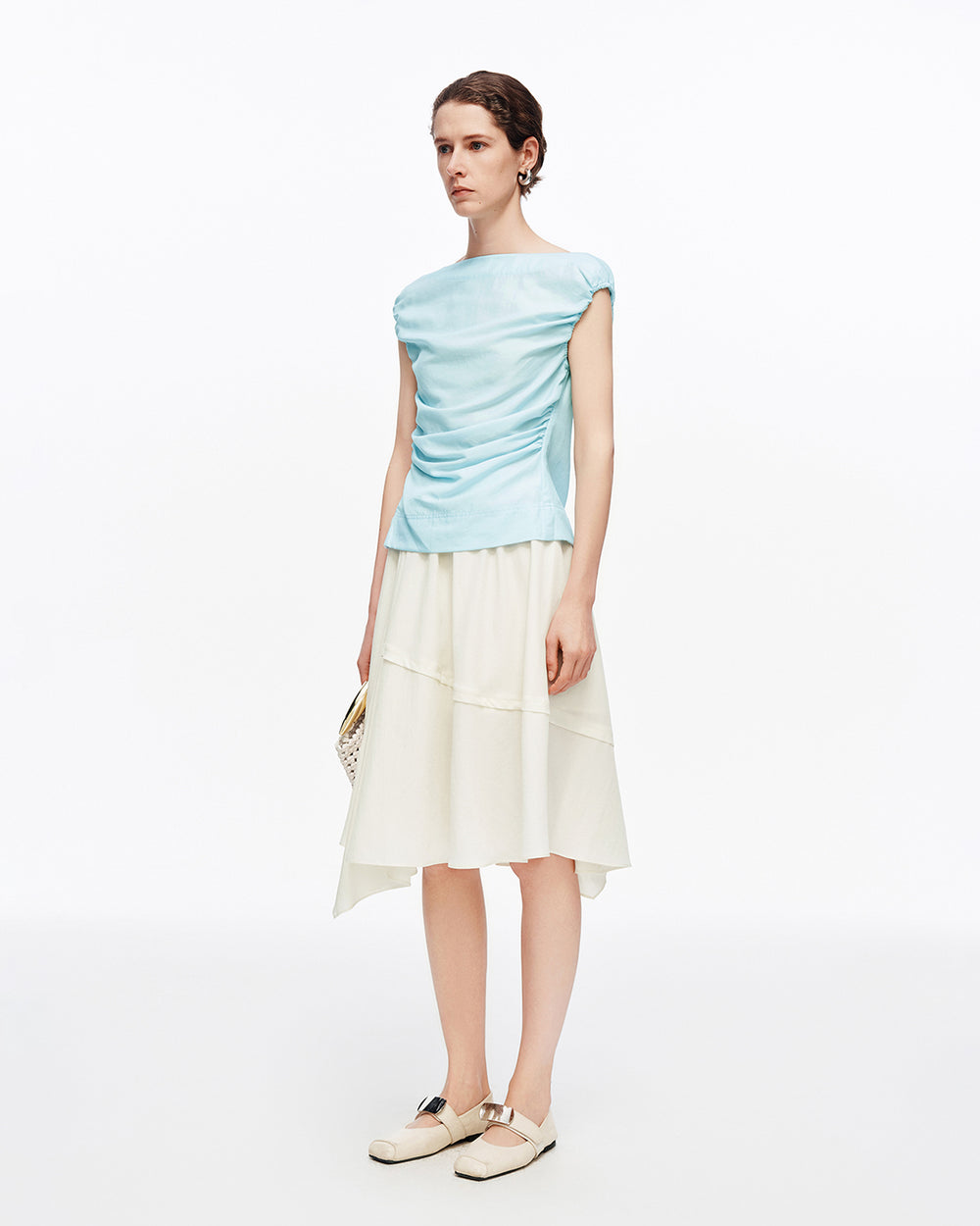 Lyocell and Linen Pleated Skirt