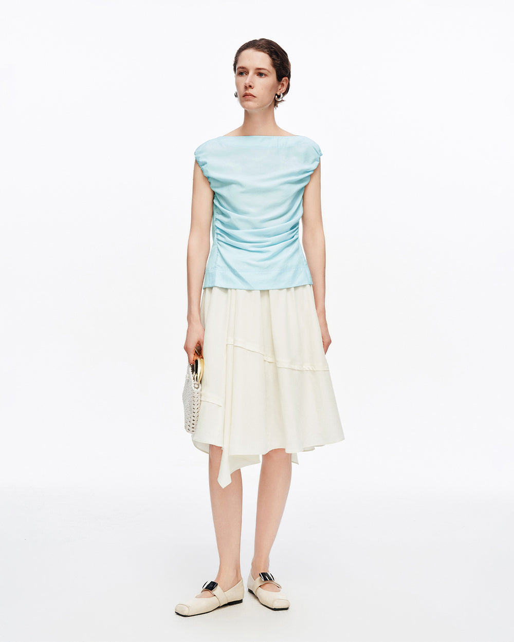 Lyocell and Linen Pleated Skirt