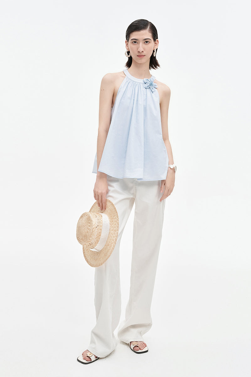 Pure Cotton Detachable Beaded Flower Vest, Skirt Set