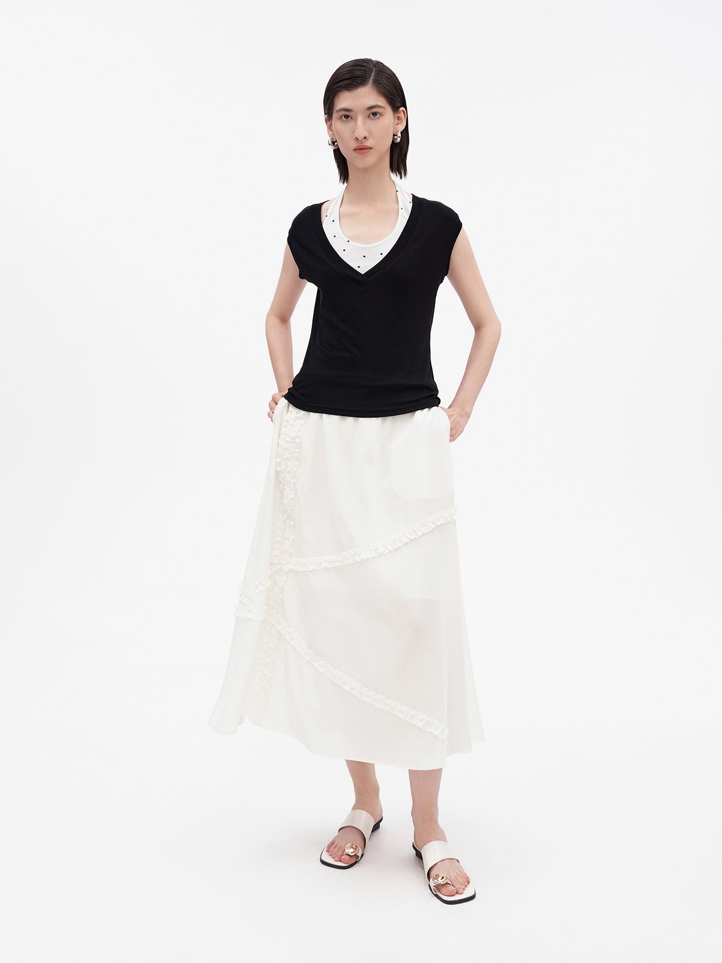Tencel-Blend V-Neck Sleeveless Top