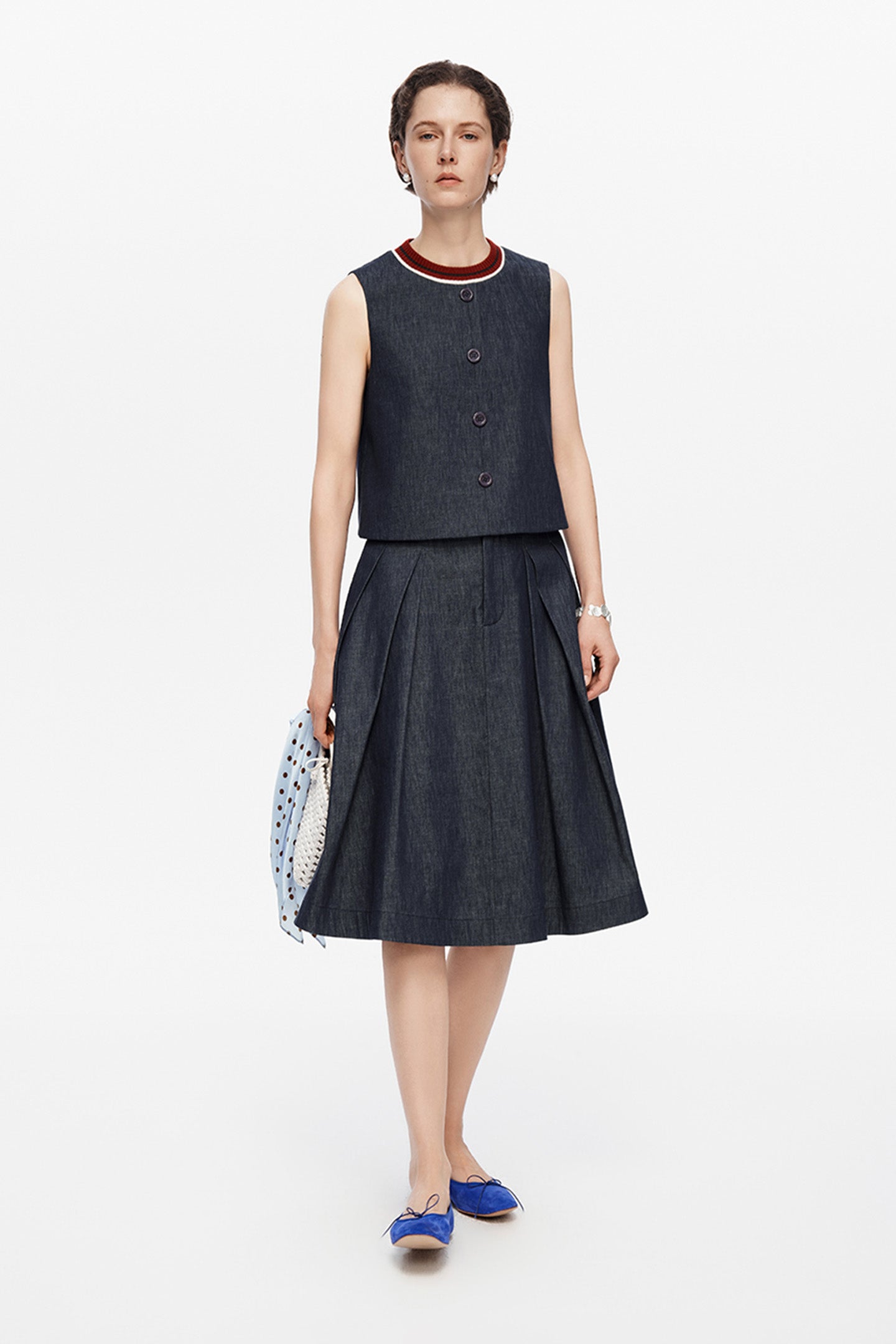 Cotton-Linen Blend Vintage Raw Denim Vest + Skirt