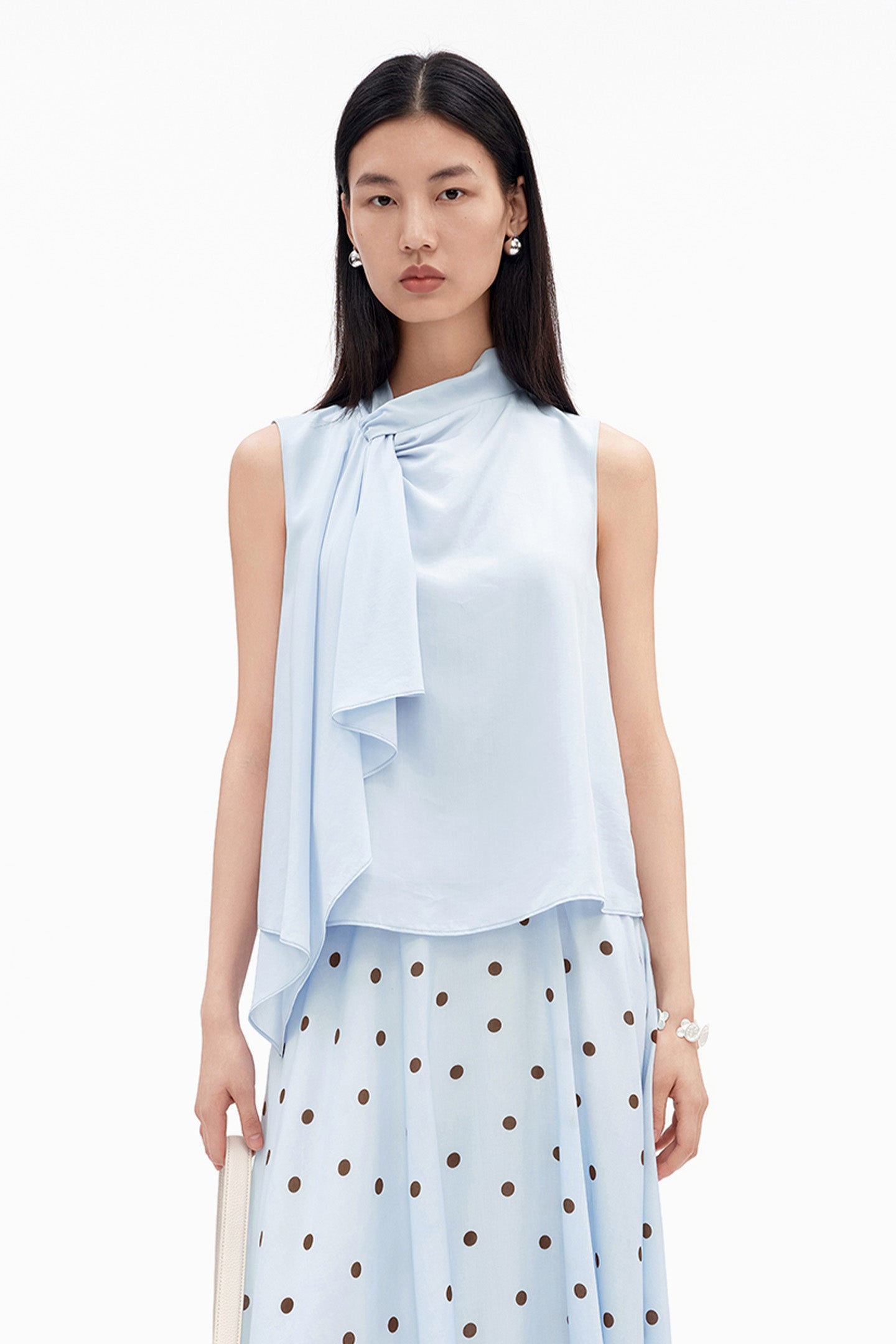 Tencel Sleeveless Scarf-Collar Cami Top