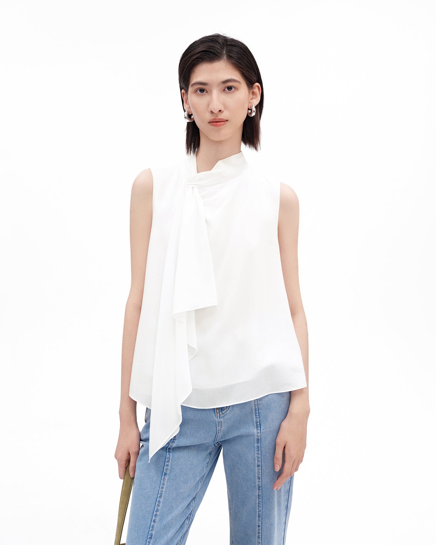Tencel Sleeveless Scarf-Collar Cami Top