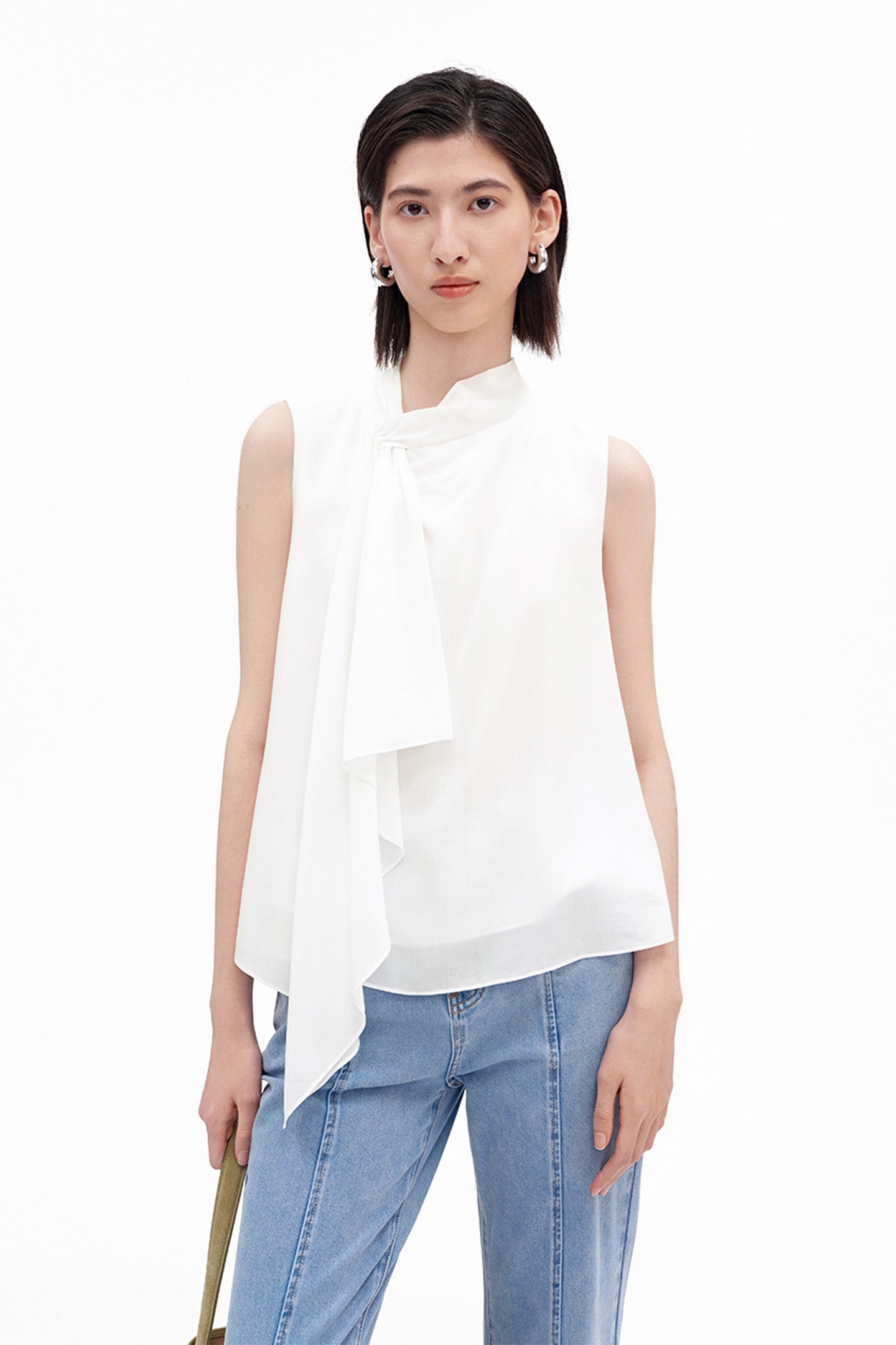 Tencel Sleeveless Scarf-Collar Cami Top