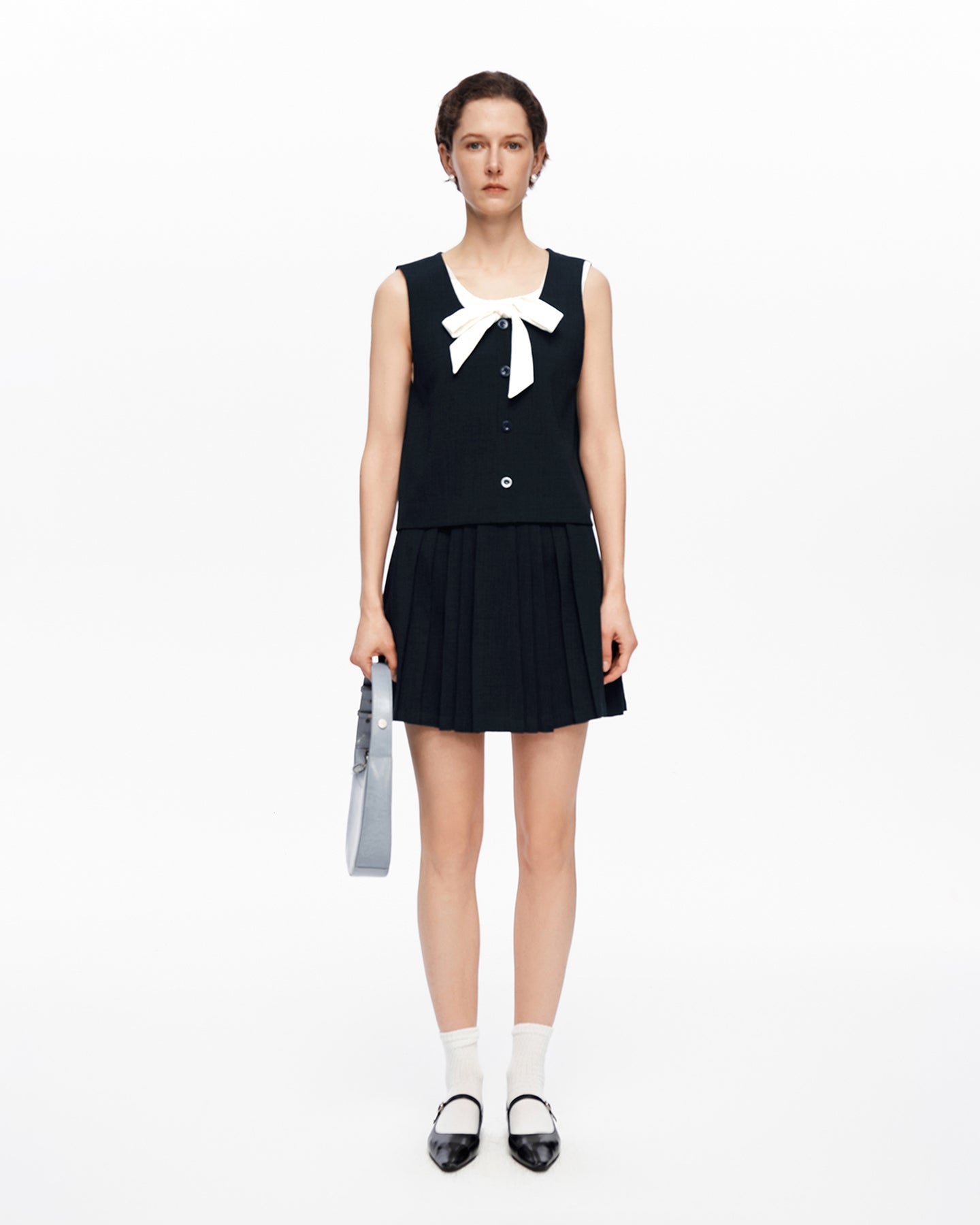 Faux Two-Piece Color-Block U-Neck Tank Top & Skirt Set with Bow Detail