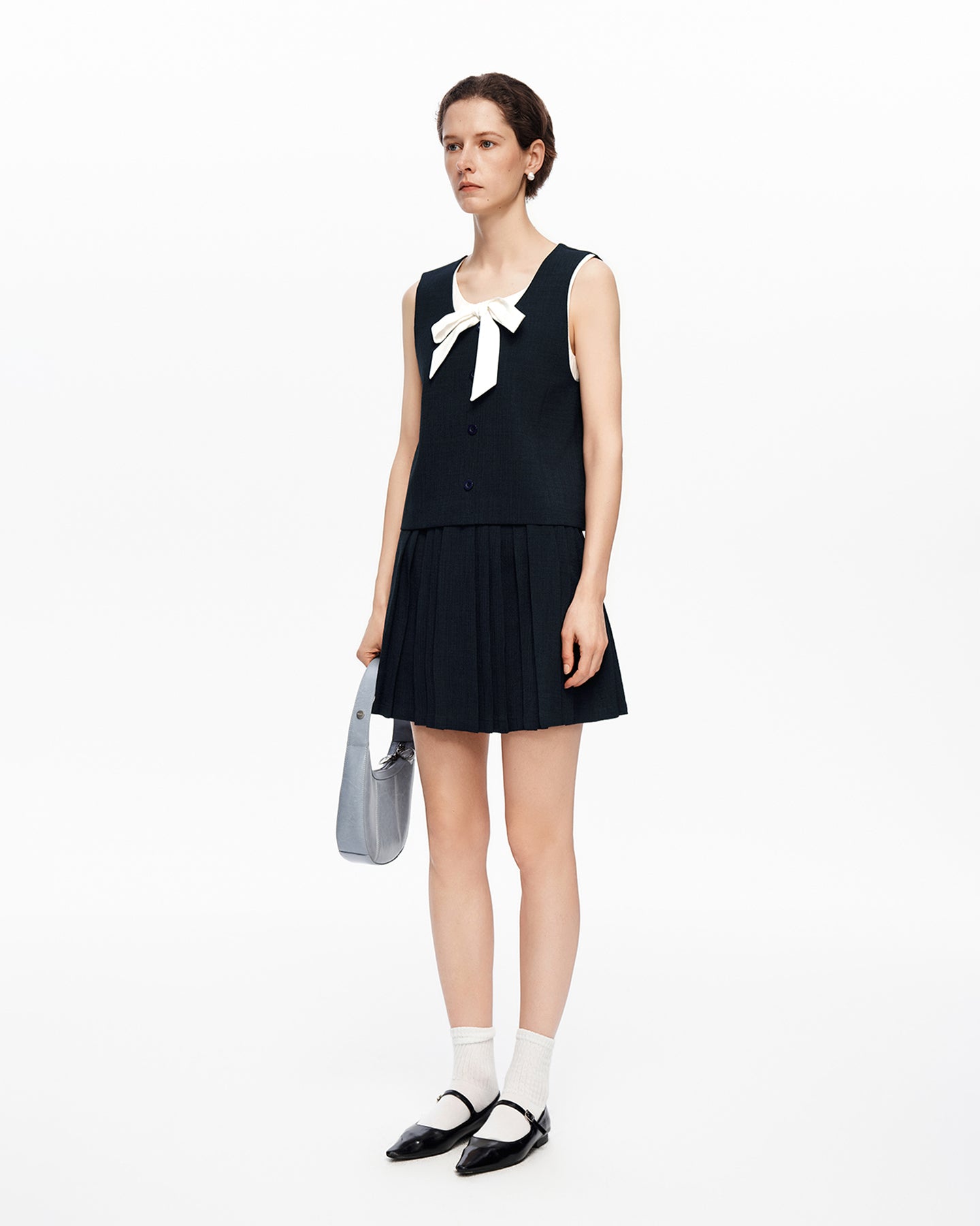 Faux Two-Piece Color-Block U-Neck Tank Top & Skirt Set with Bow Detail