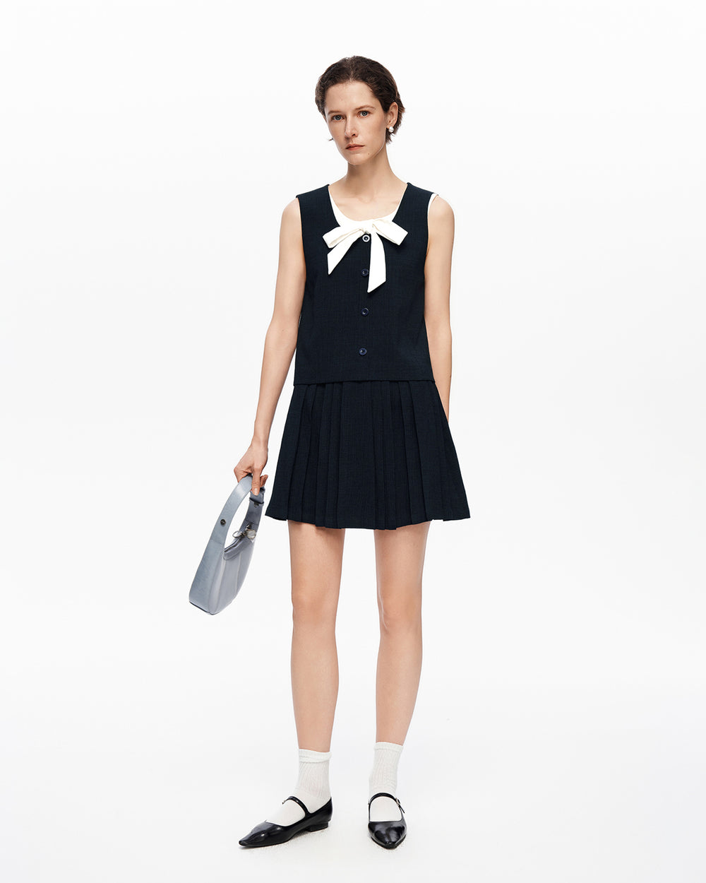 Faux Two-Piece Color-Block U-Neck Tank Top & Skirt Set with Bow Detail