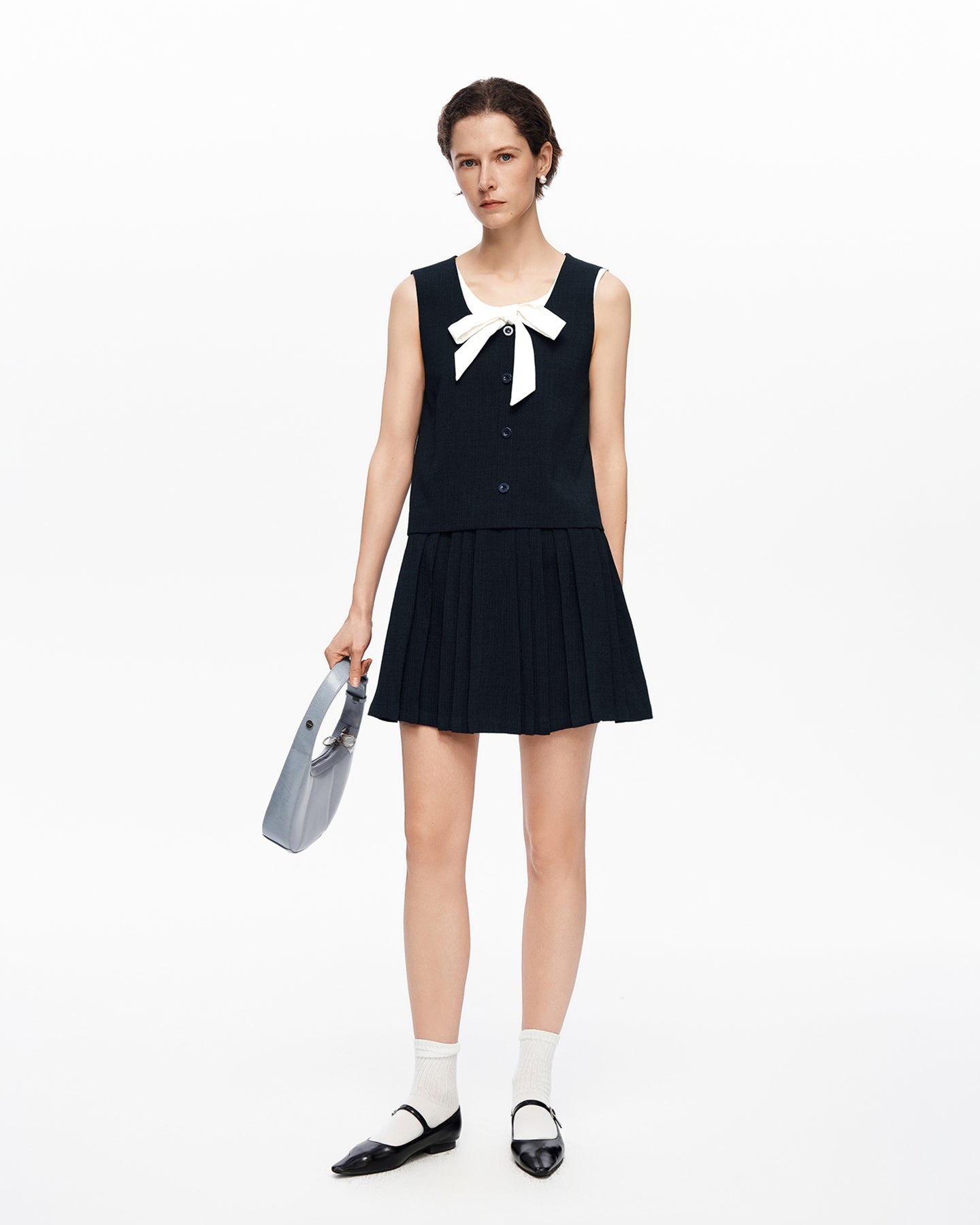 Faux Two-Piece Color-Block U-Neck Tank Top & Skirt Set with Bow Detail
