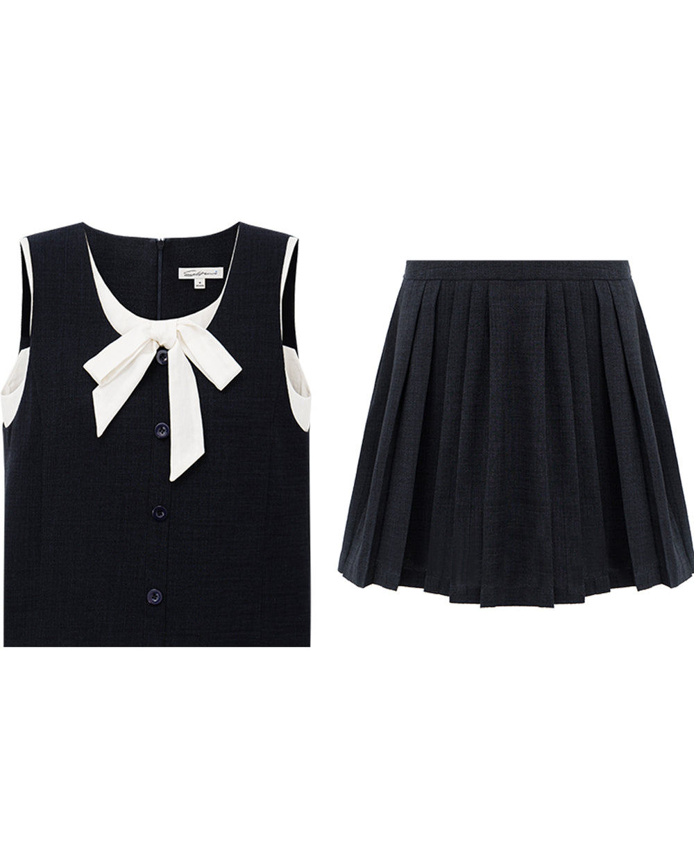 Faux Two-Piece Color-Block U-Neck Tank Top & Skirt Set with Bow Detail