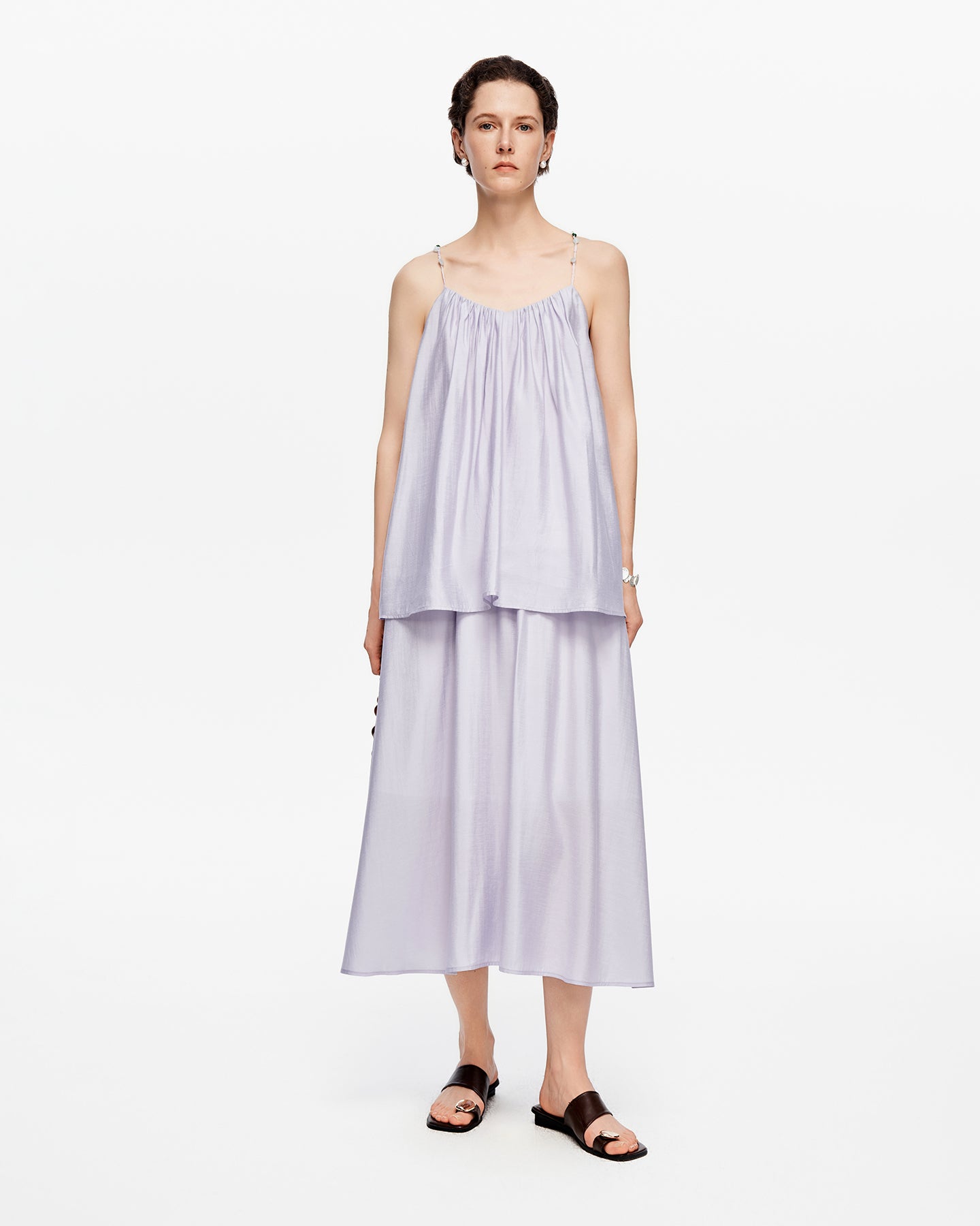 Acetate blend woven vest with colored stones + skirt