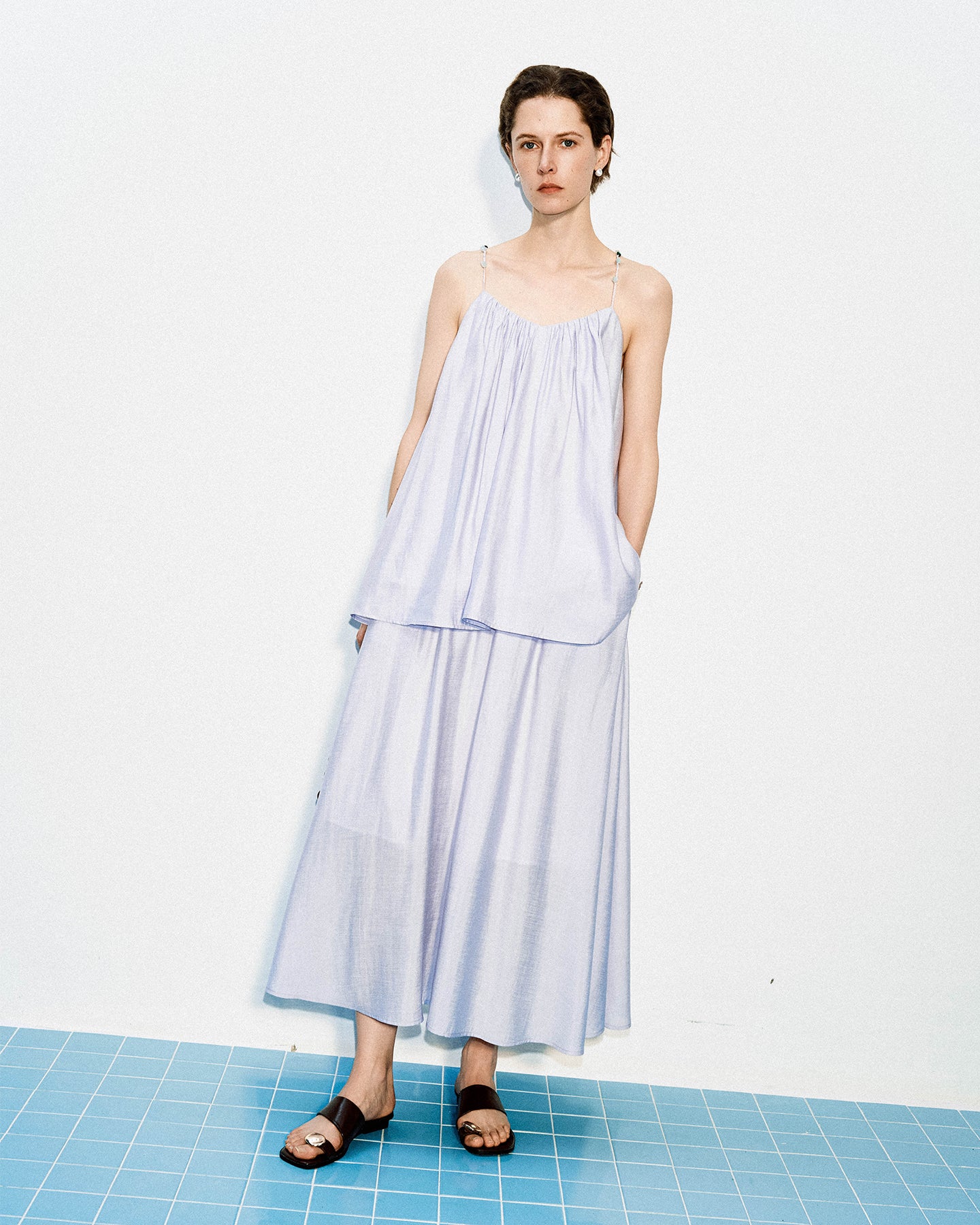 Acetate blend woven vest with colored stones + skirt