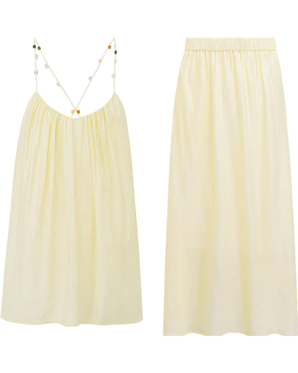 Acetate blend woven vest with colored stones + skirt