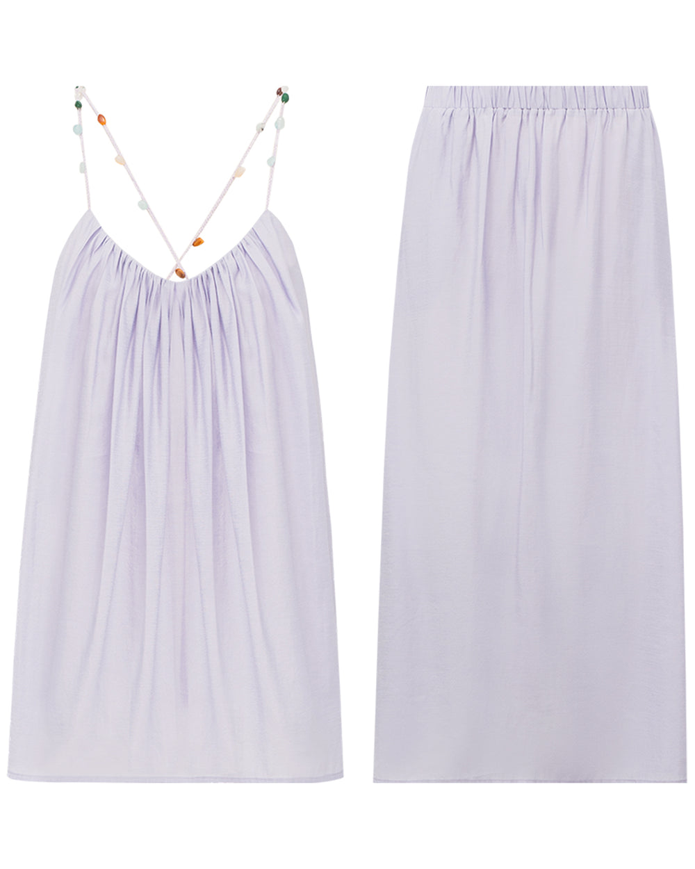 Acetate blend woven vest with colored stones + skirt