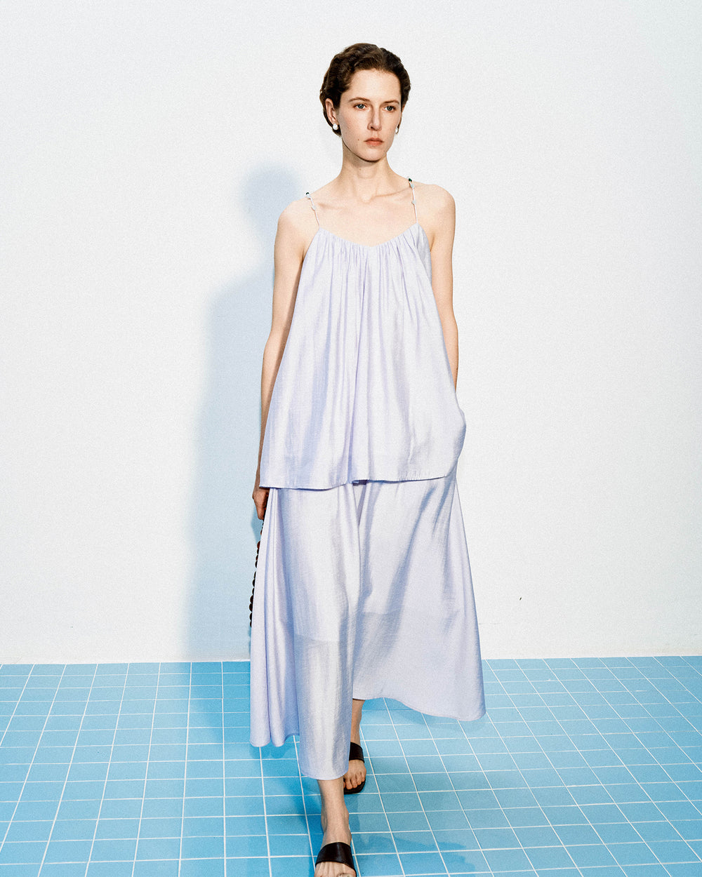 Acetate blend woven vest with colored stones + skirt