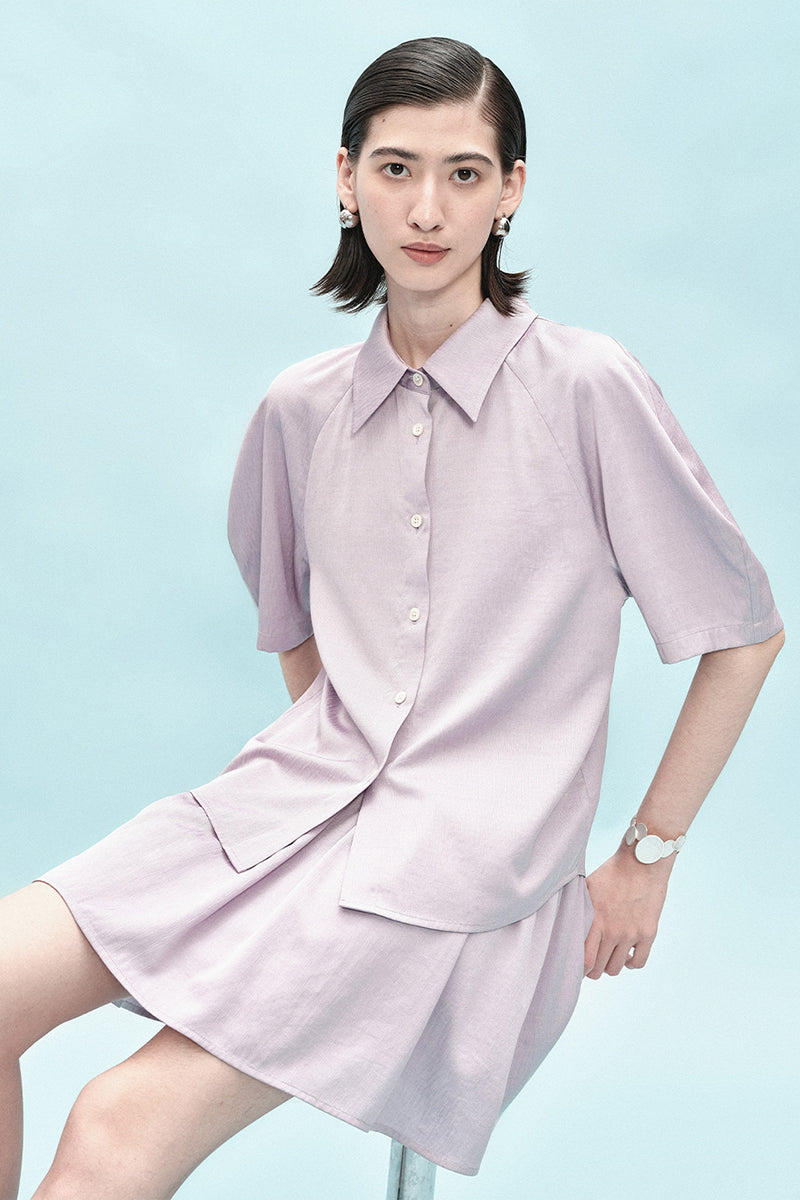SELFWHO acetate Tencel blended raglan sleeve shirt + pants set