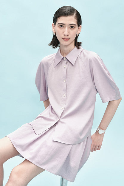 SELFWHO acetate Tencel blended raglan sleeve shirt + pants set