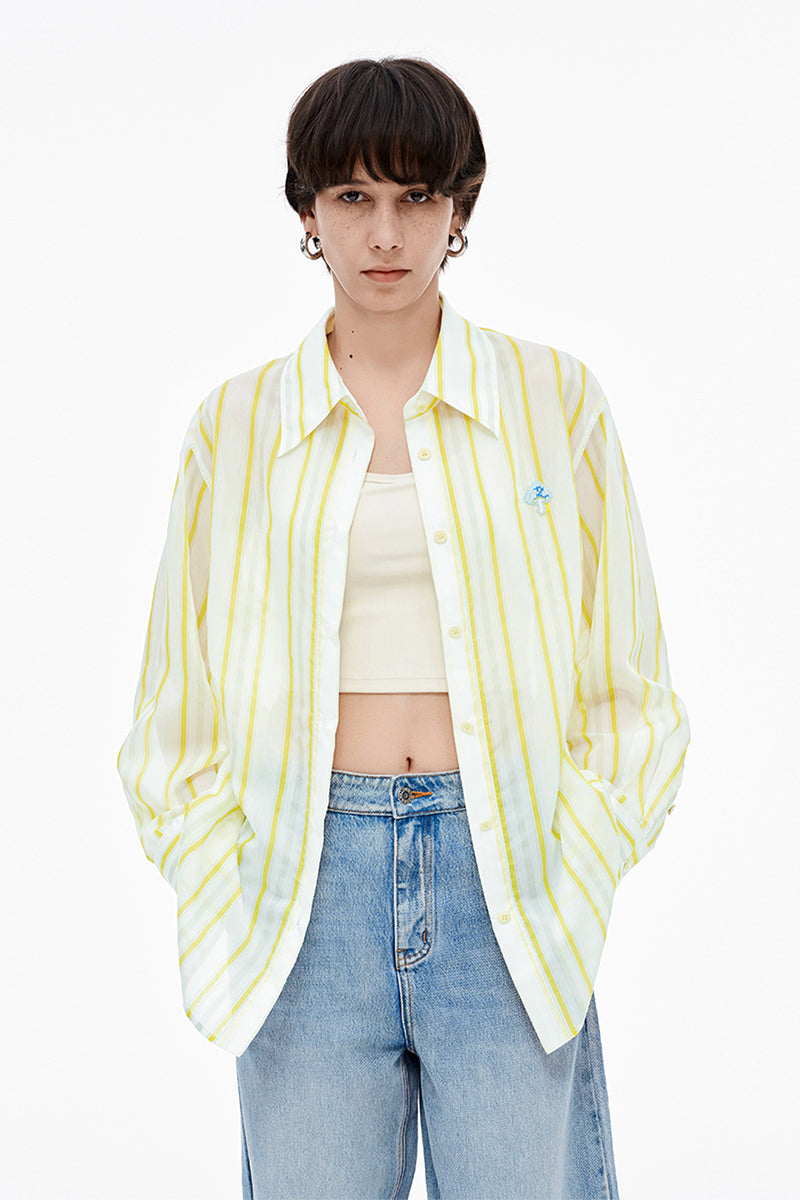 SELFWHO Loose Breathable Yellow Striped Shirt