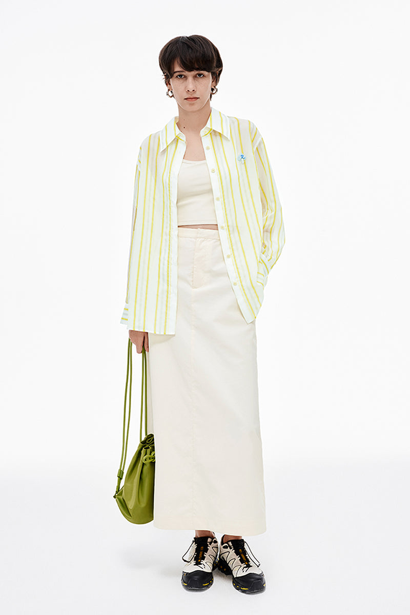 SELFWHO Loose Breathable Yellow Striped Shirt