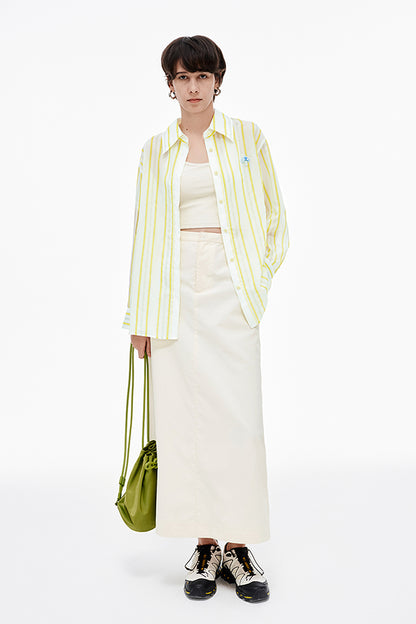 SELFWHO Loose Breathable Yellow Striped Shirt
