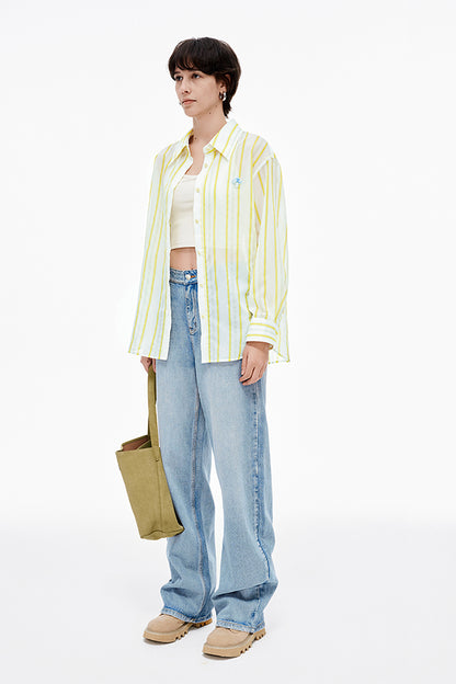 SELFWHO Loose Breathable Yellow Striped Shirt