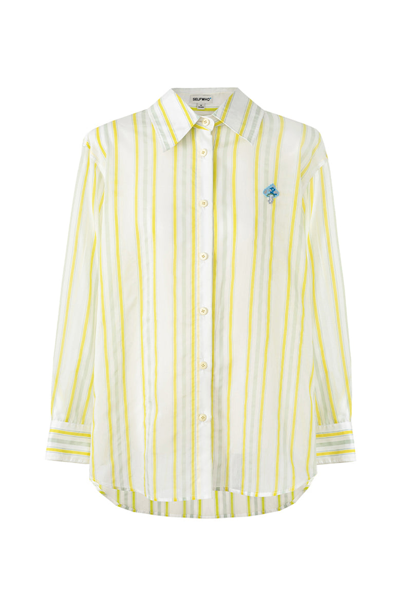 SELFWHO Loose Breathable Yellow Striped Shirt