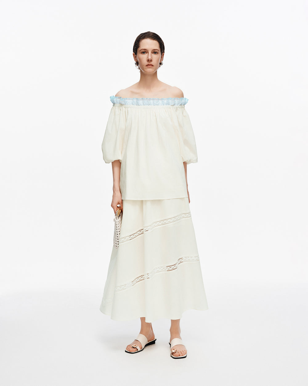 Lyocell-blend French-style puff-sleeve set