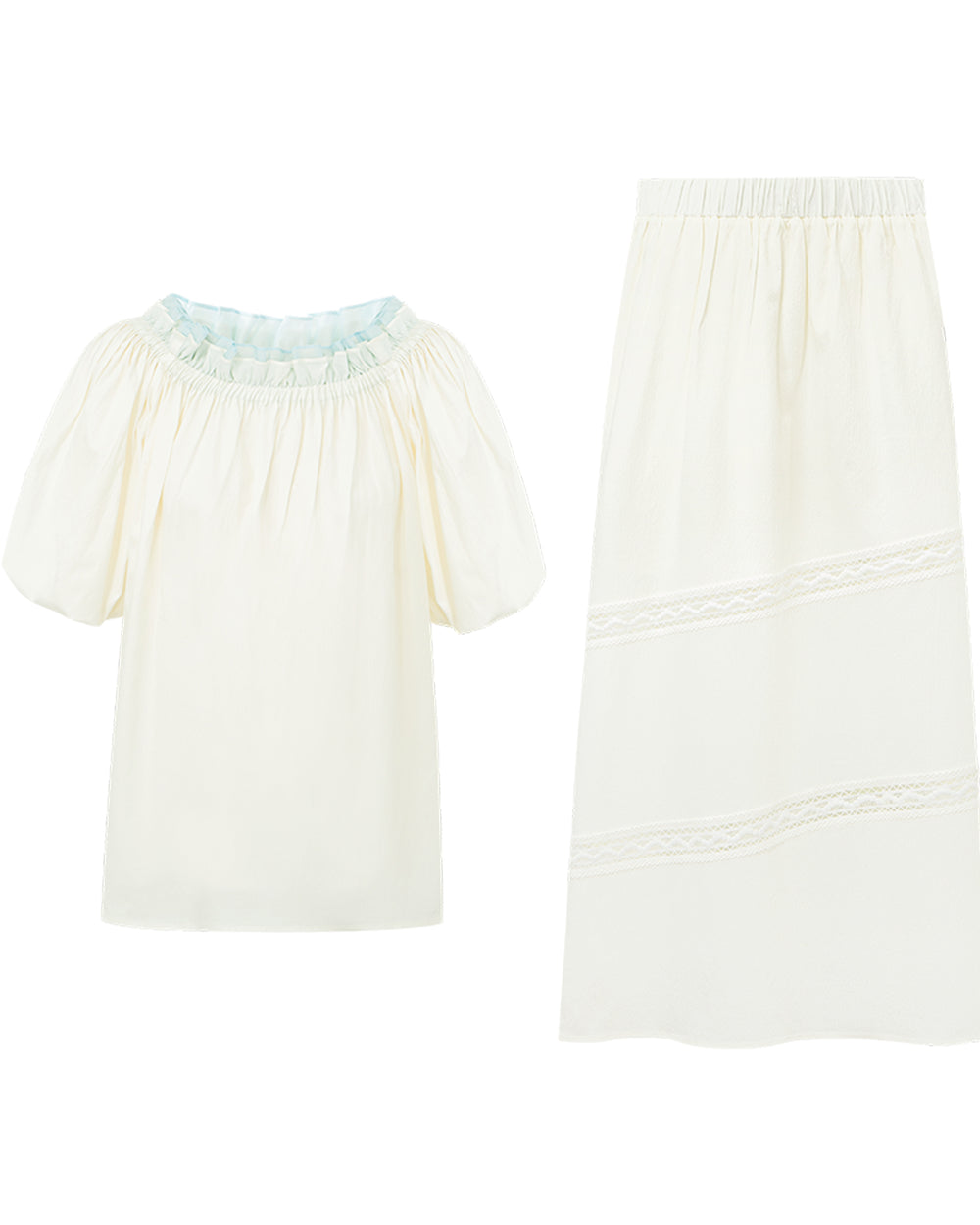 Lyocell-blend French-style puff-sleeve set