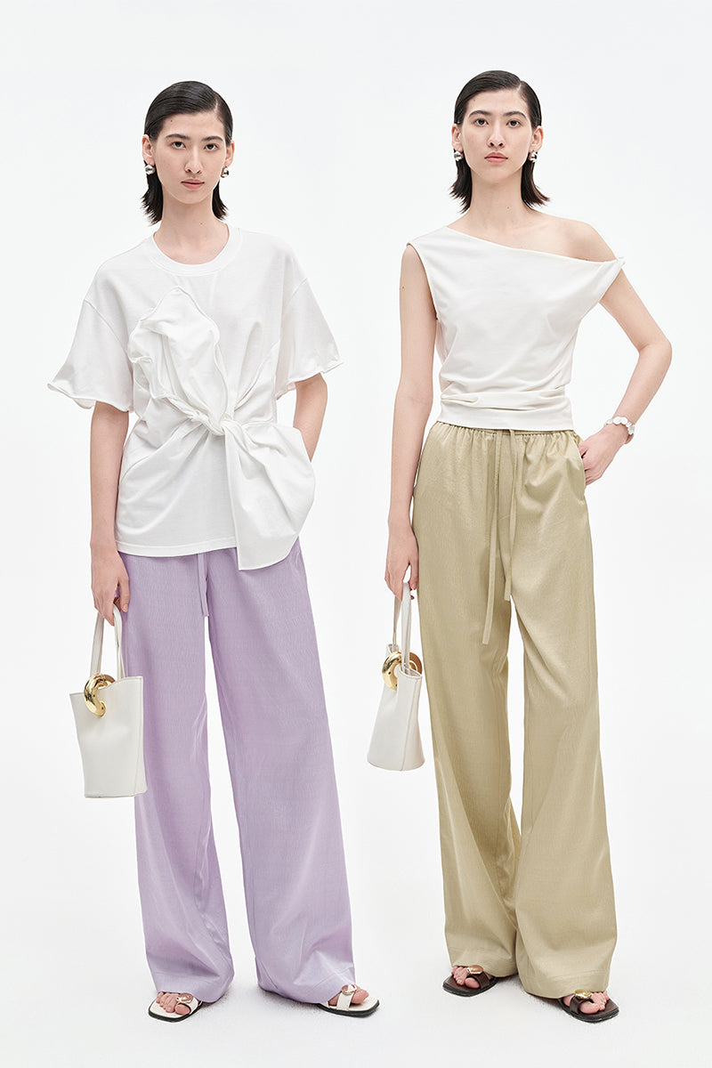 SELFWHO acetate tencel blended drawstring casual pants