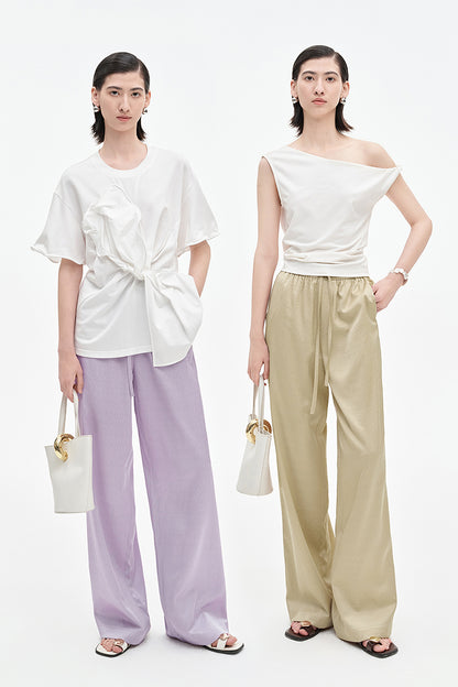 SELFWHO acetate tencel blended drawstring casual pants