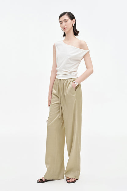 SELFWHO acetate tencel blended drawstring casual pants