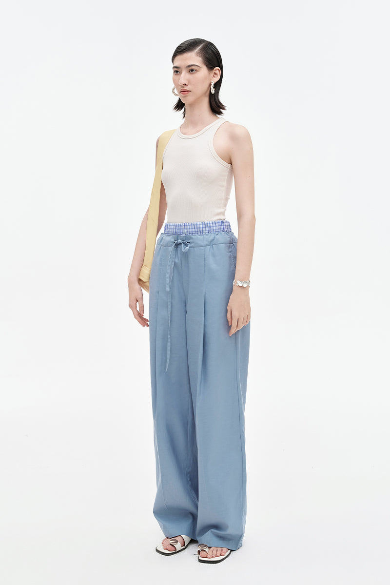 Lyocell Cotton Blend Straight Leg Pants
