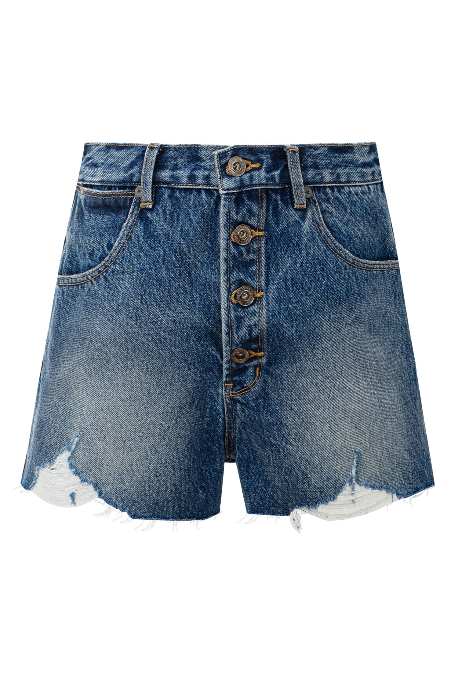 Retro Washed Denim Shorts with Four Buttons