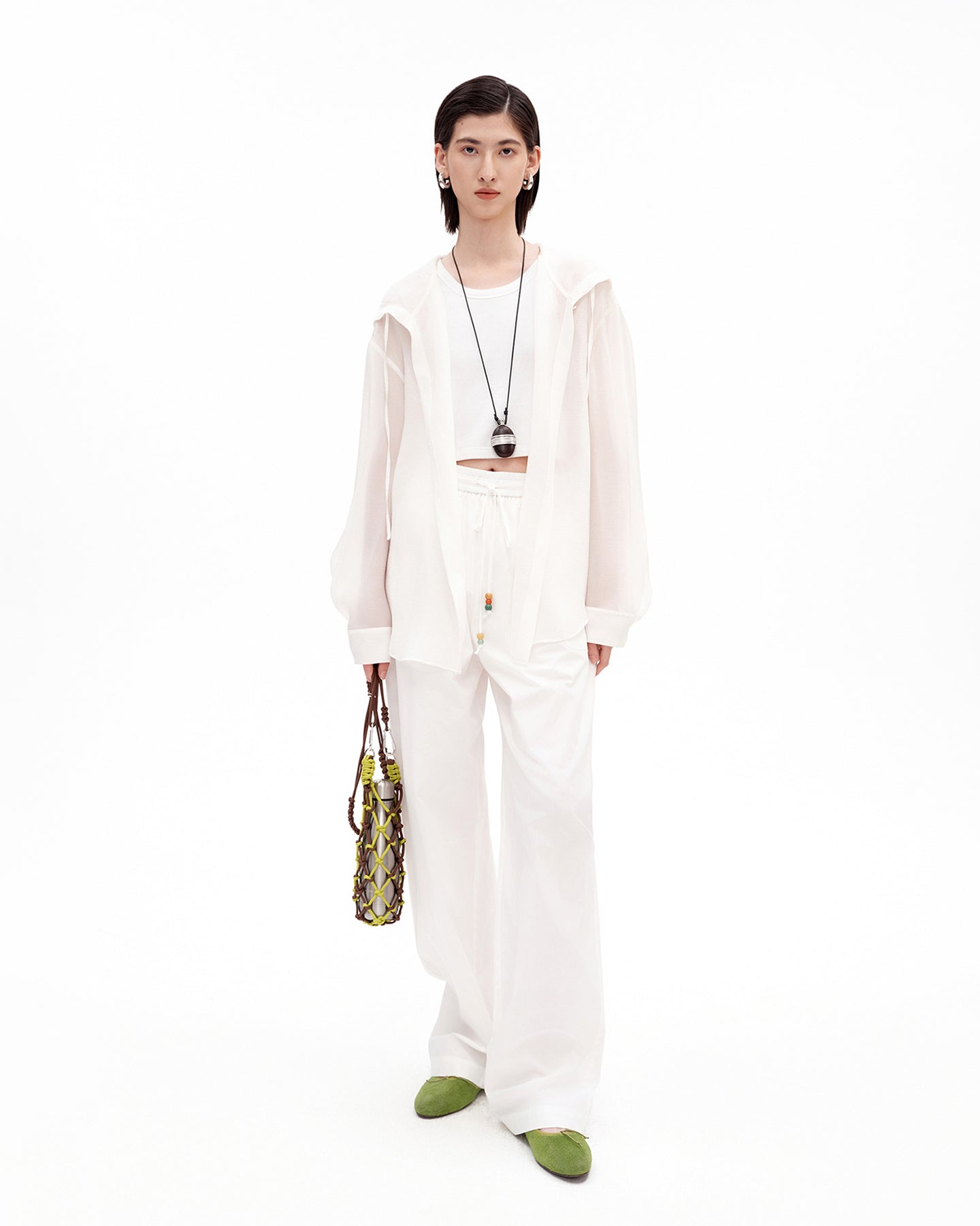 Pure Cotton Wide-Leg Pants with Elastic Waist