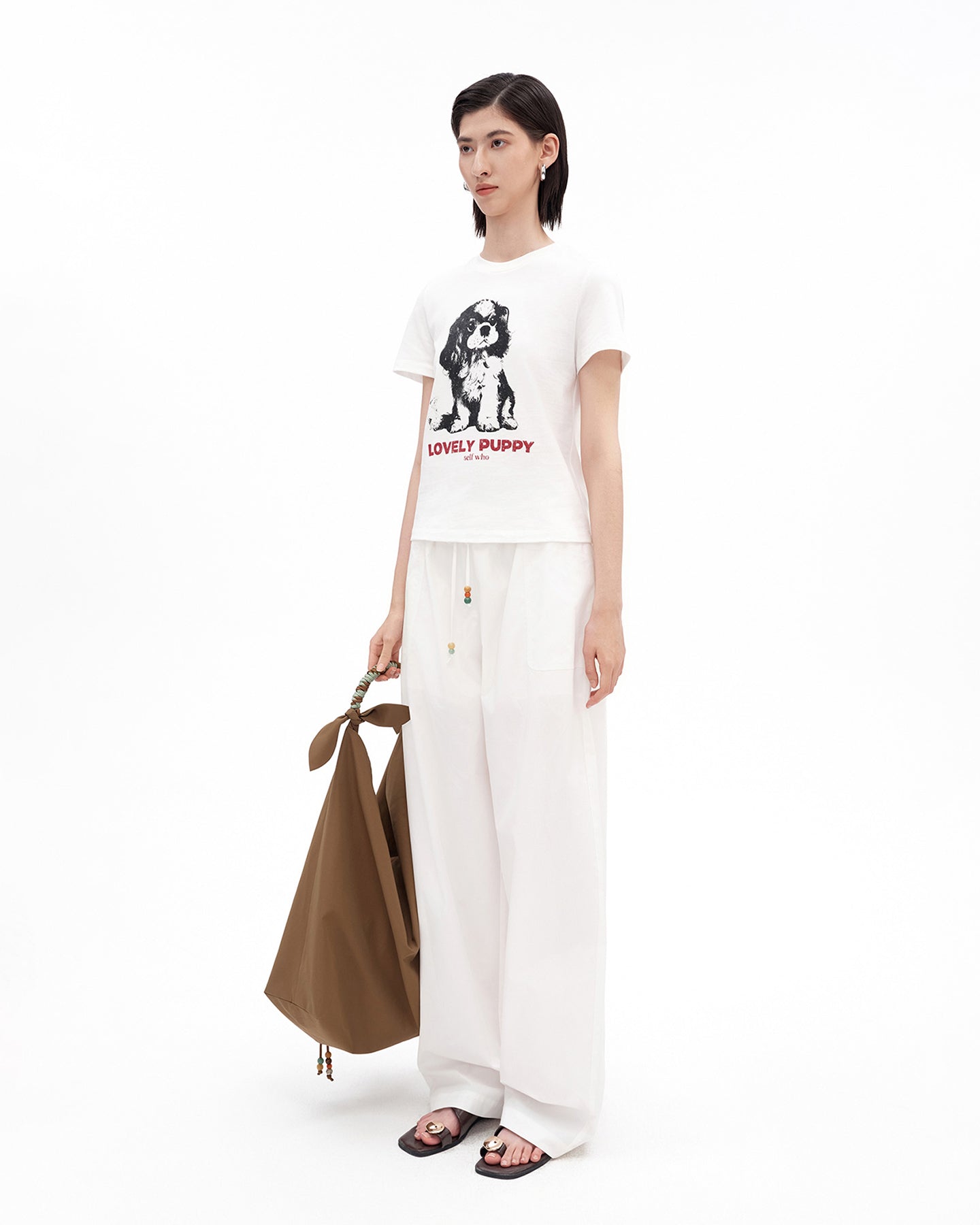 Pure Cotton Wide-Leg Pants with Elastic Waist