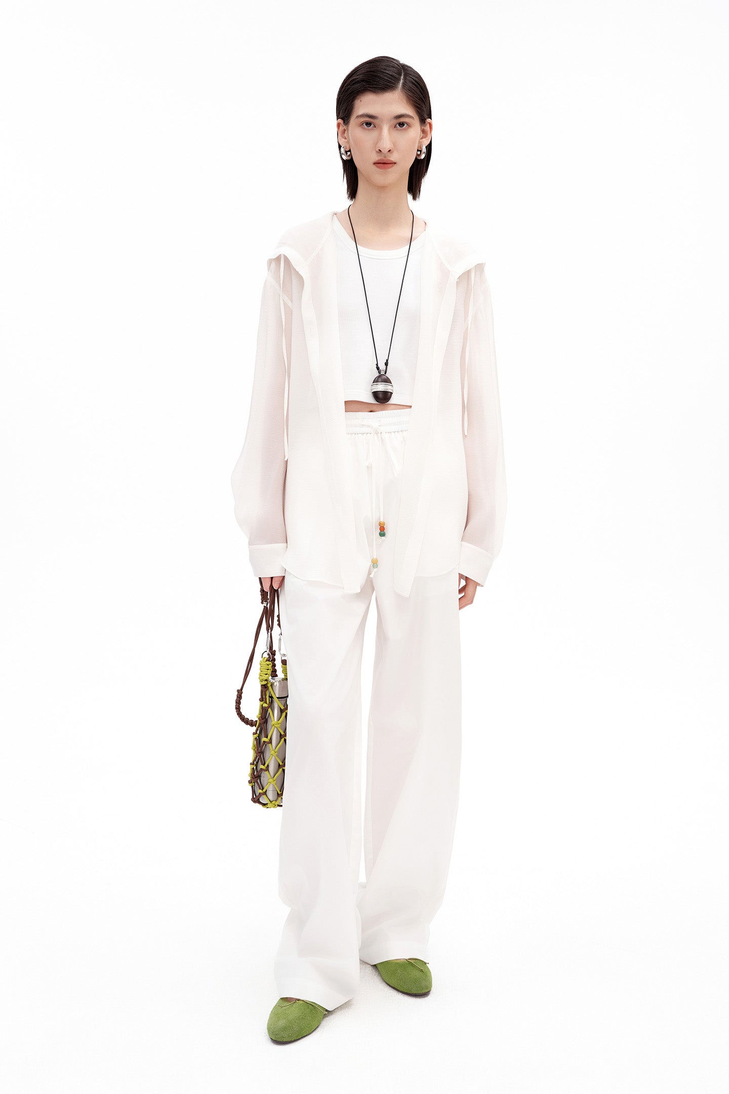 Pure Cotton Wide-Leg Pants with Elastic Waist