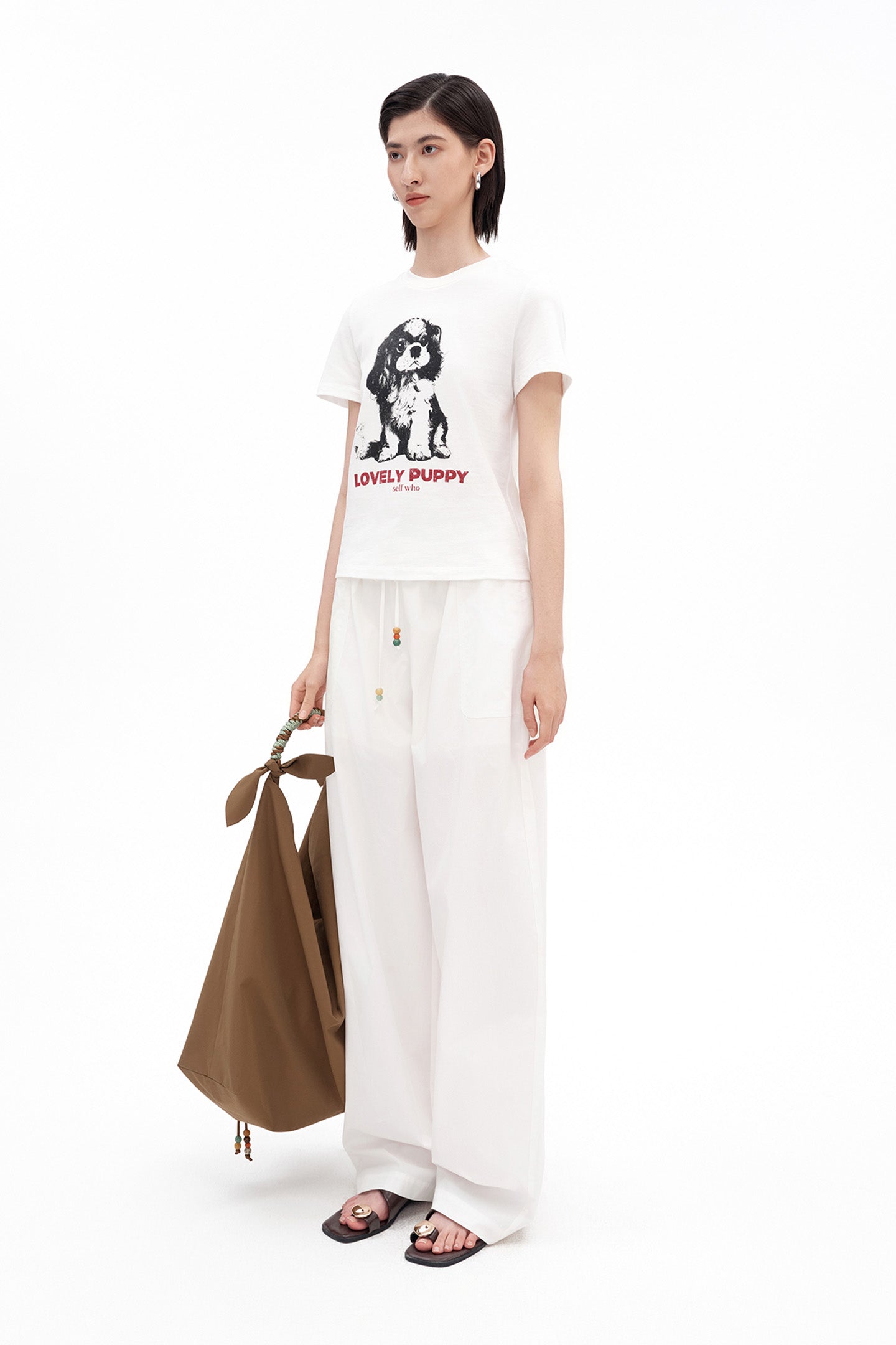 Pure Cotton Wide-Leg Pants with Elastic Waist