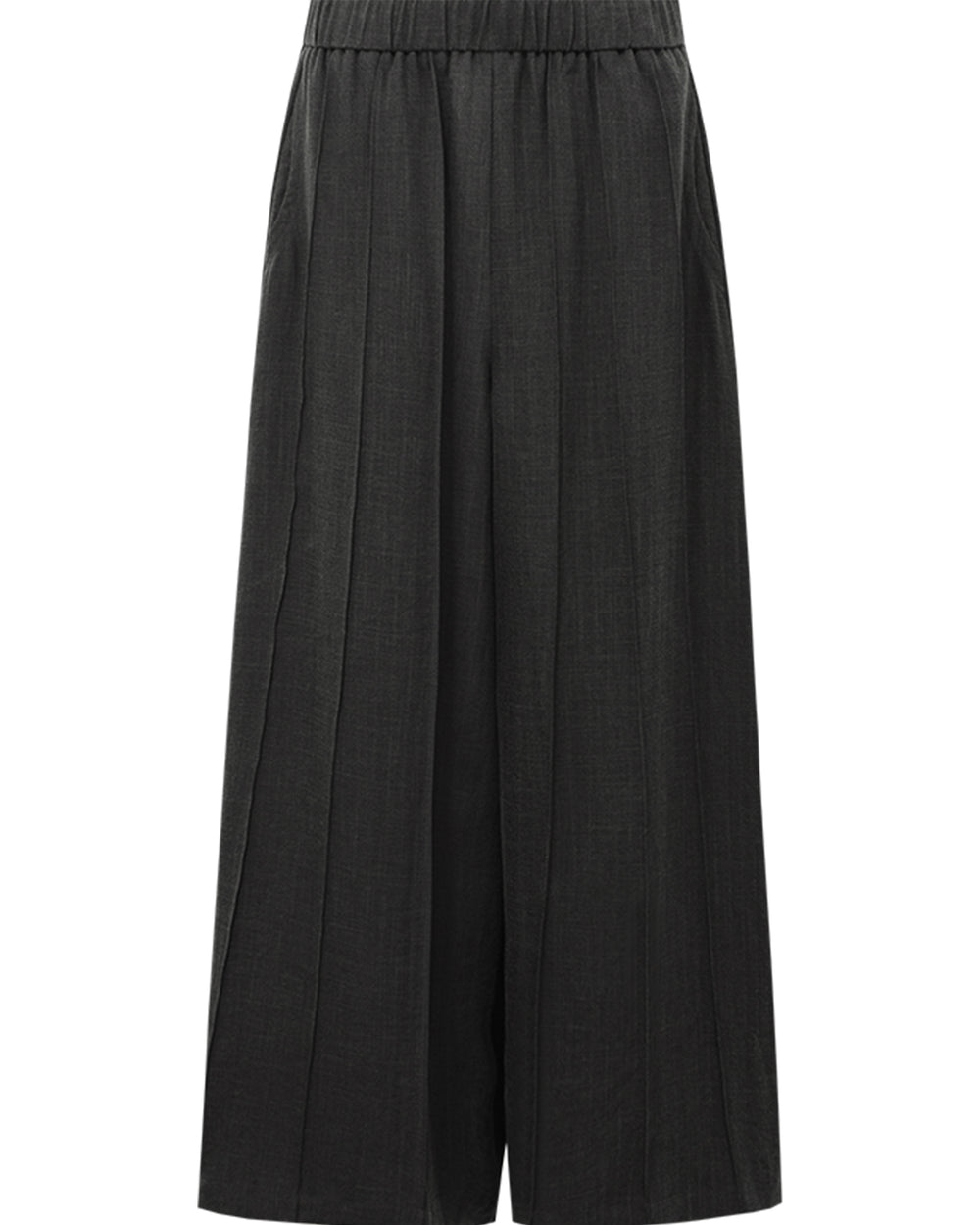Linen blend pleated wide-leg casual pants