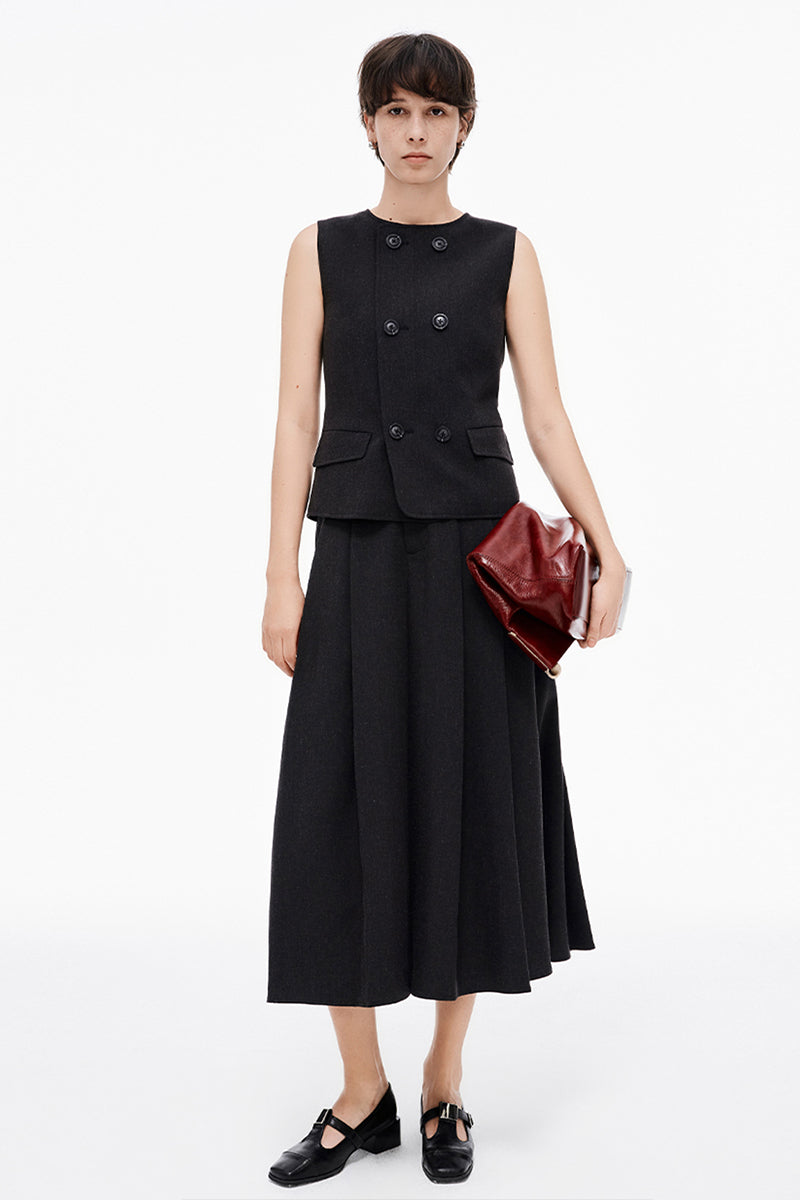 Linen blend suit vest, skirt suit