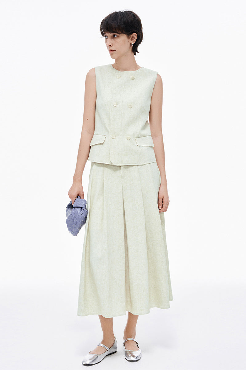 Linen blend suit vest, skirt suit