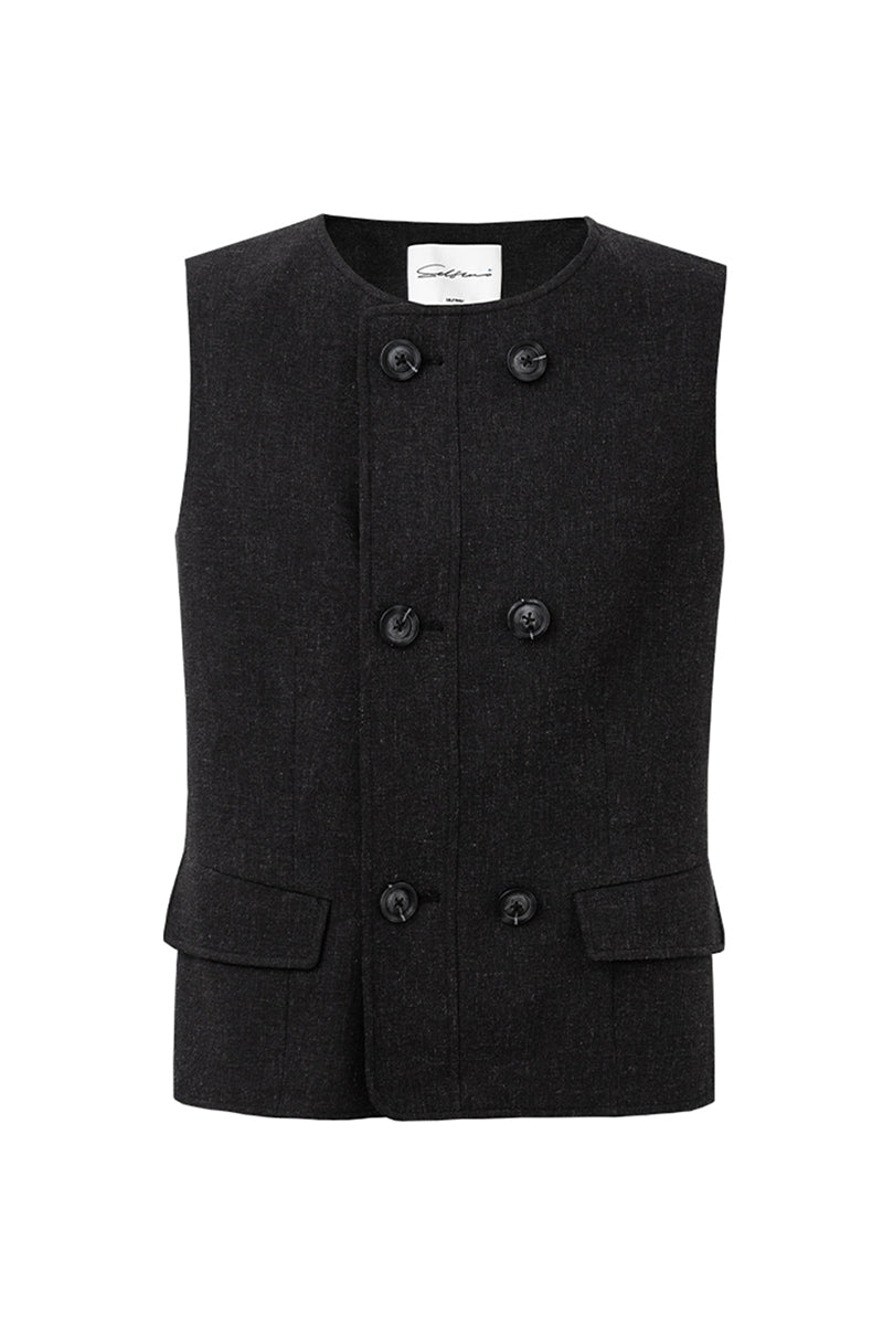 Linen blend suit vest, skirt suit