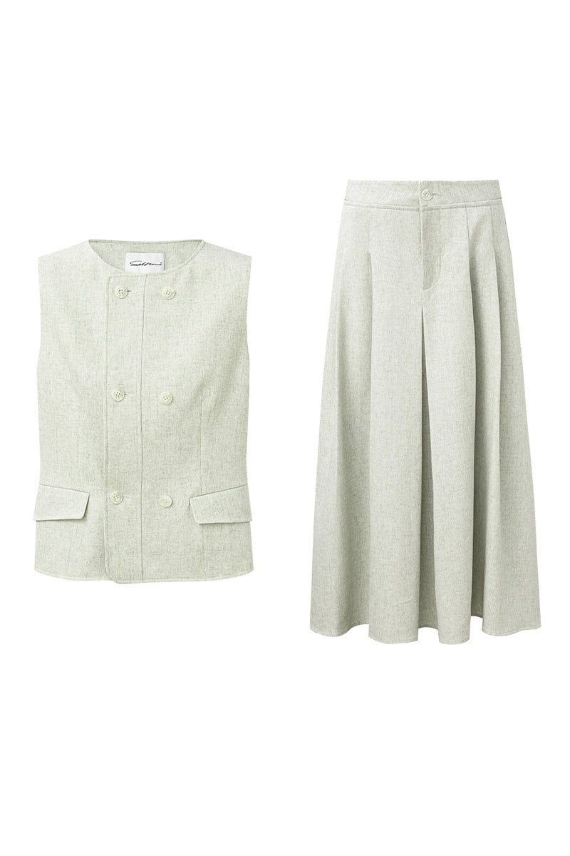 Linen blend suit vest, skirt suit