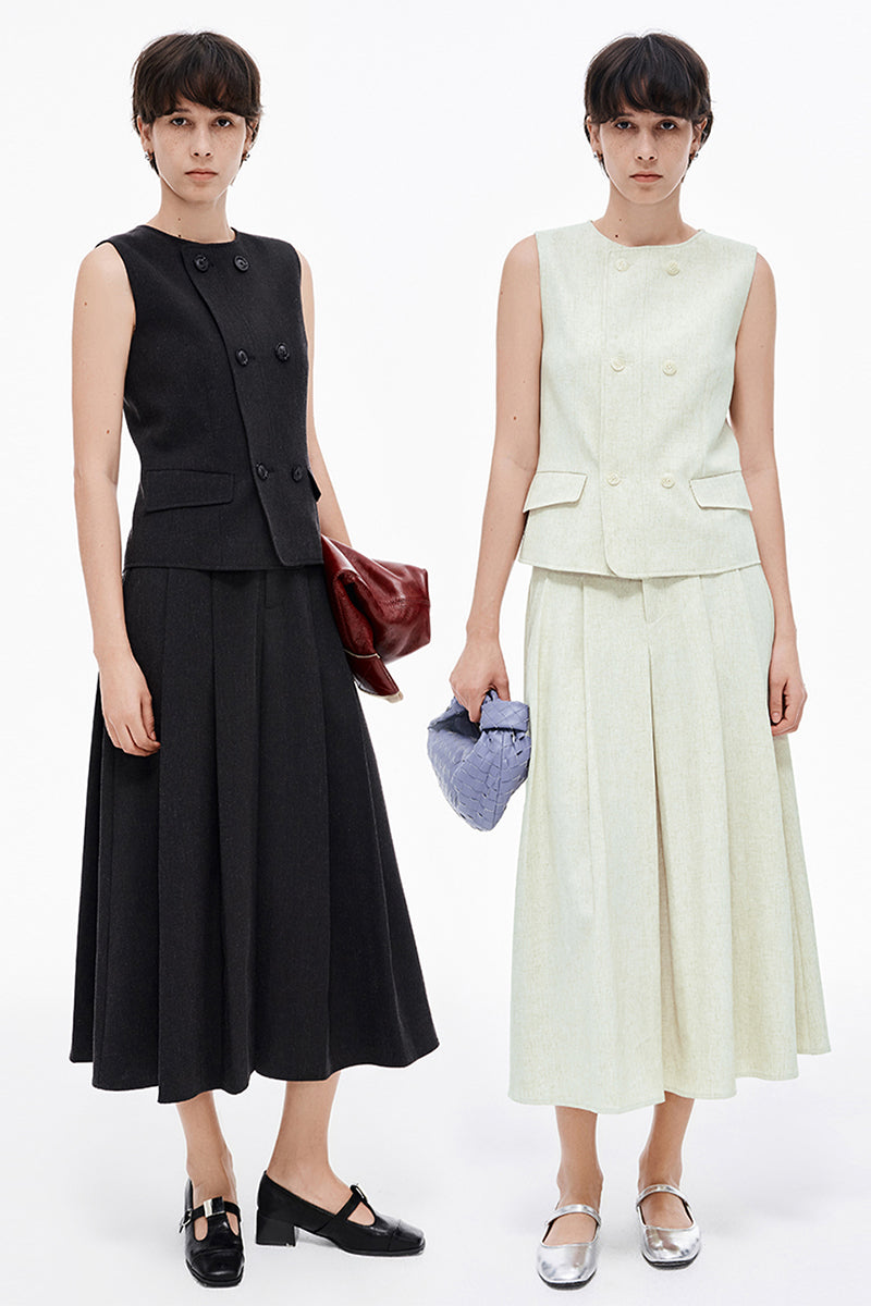 Linen blend suit vest, skirt suit