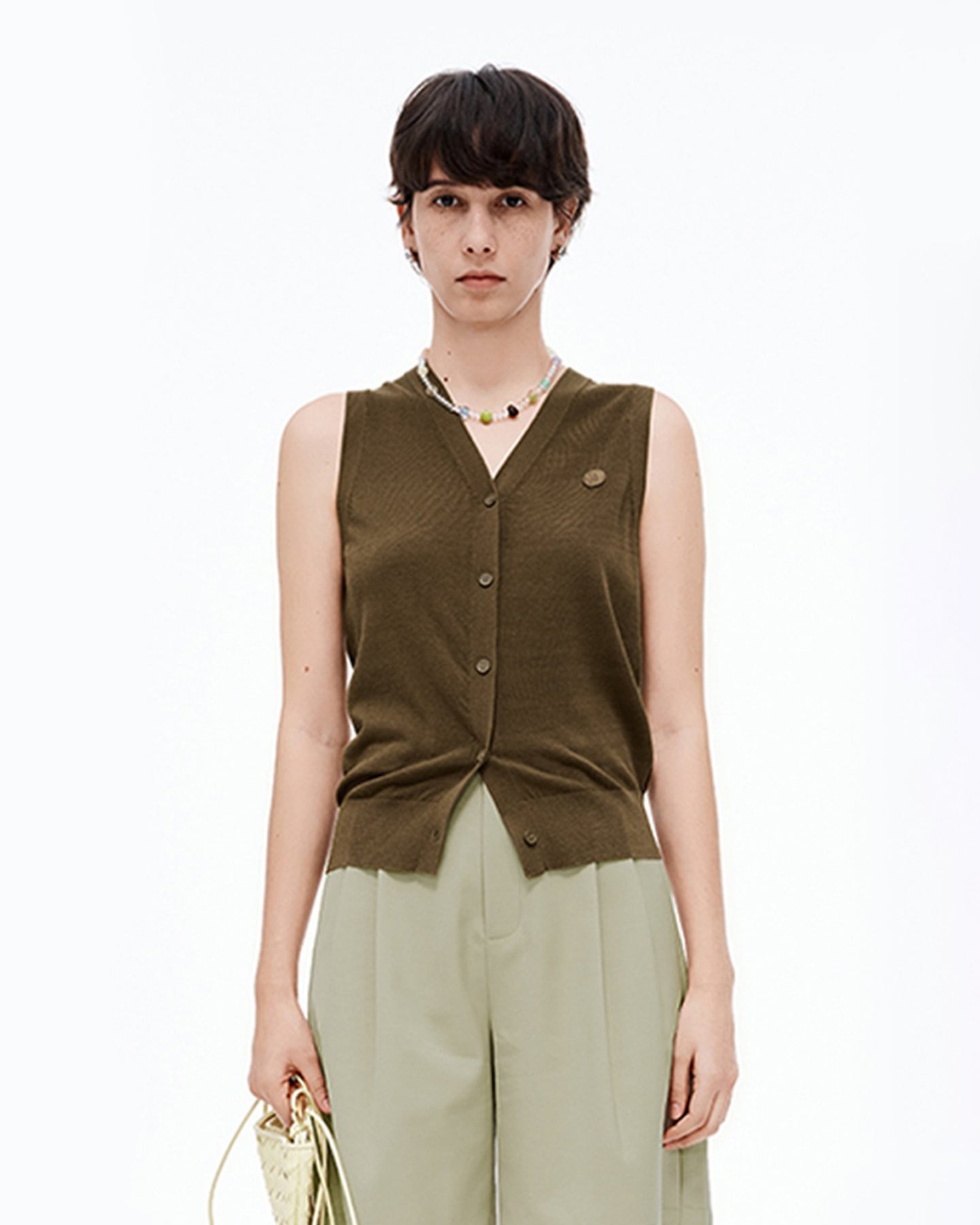 Blended V-Neck Sleeveless Knitted Vest Cardigan