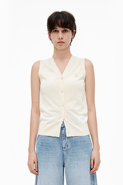 SELFWHO Blended V-Neck Sleeveless Knitted Vest Cardigan