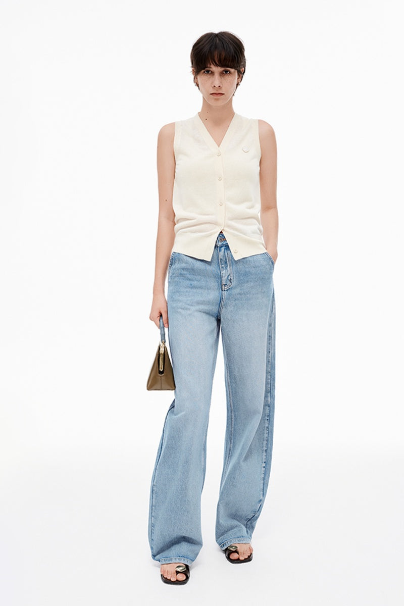 SELFWHO Blended V-Neck Sleeveless Knitted Vest Cardigan